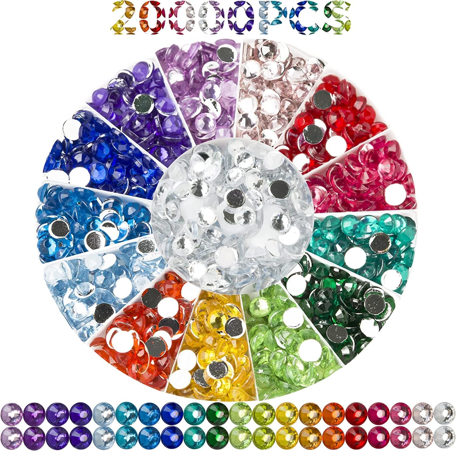 Rhinestones Diamond Painting Beads, Bead Art Diamond Painting Drills Accessories and Tools, Rhinestones for Makeup, 20 Colors Round, 20000PCS