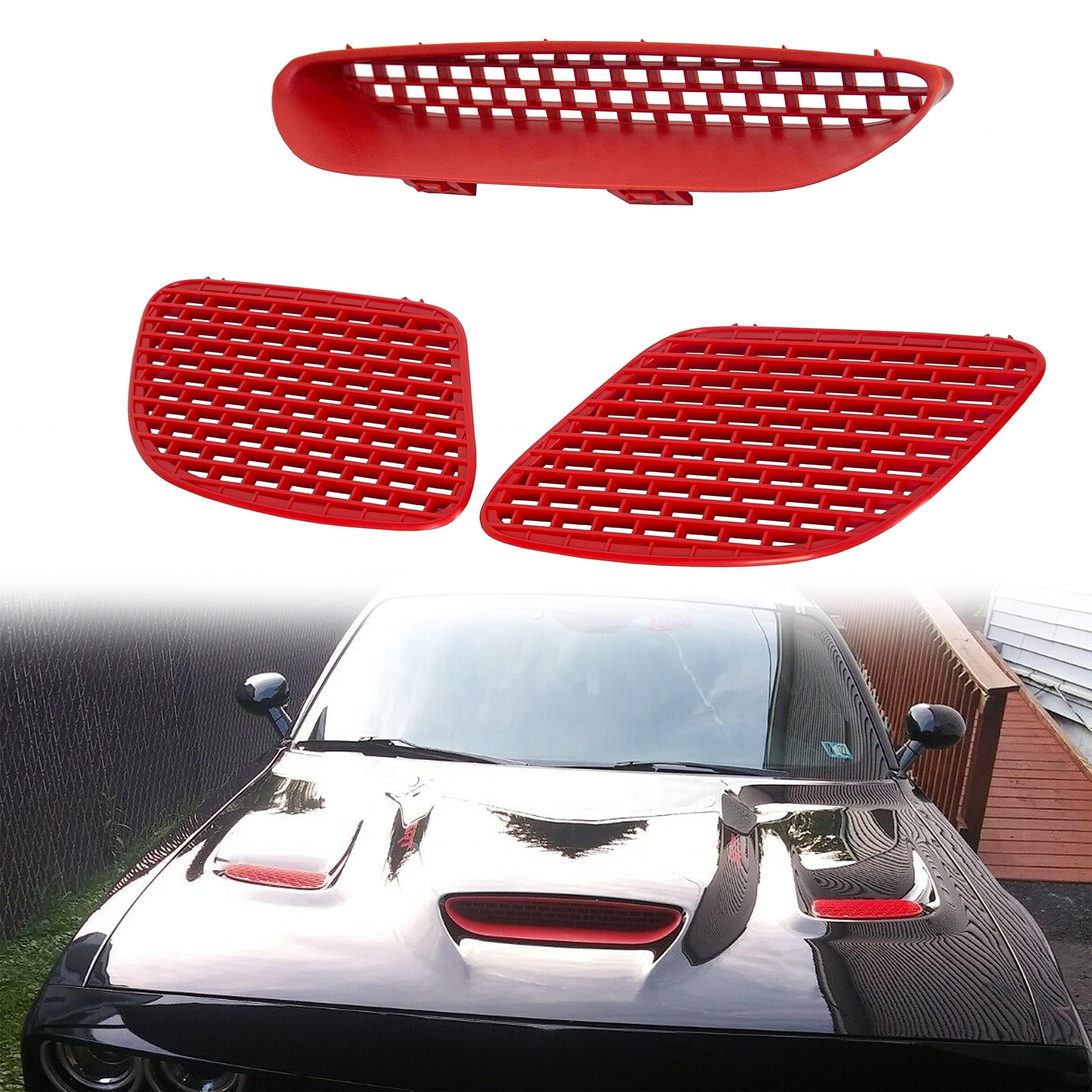 ECOTRIC Hood Bezel Vent Compatible with 2015-2018 Dodge Challenger SRT HELLCAT & 2019-2021 R/T SCAT PACK Red Replace for 68184348AD, 68184348AB, 68184348AF, 68184352AB, 68184353AB