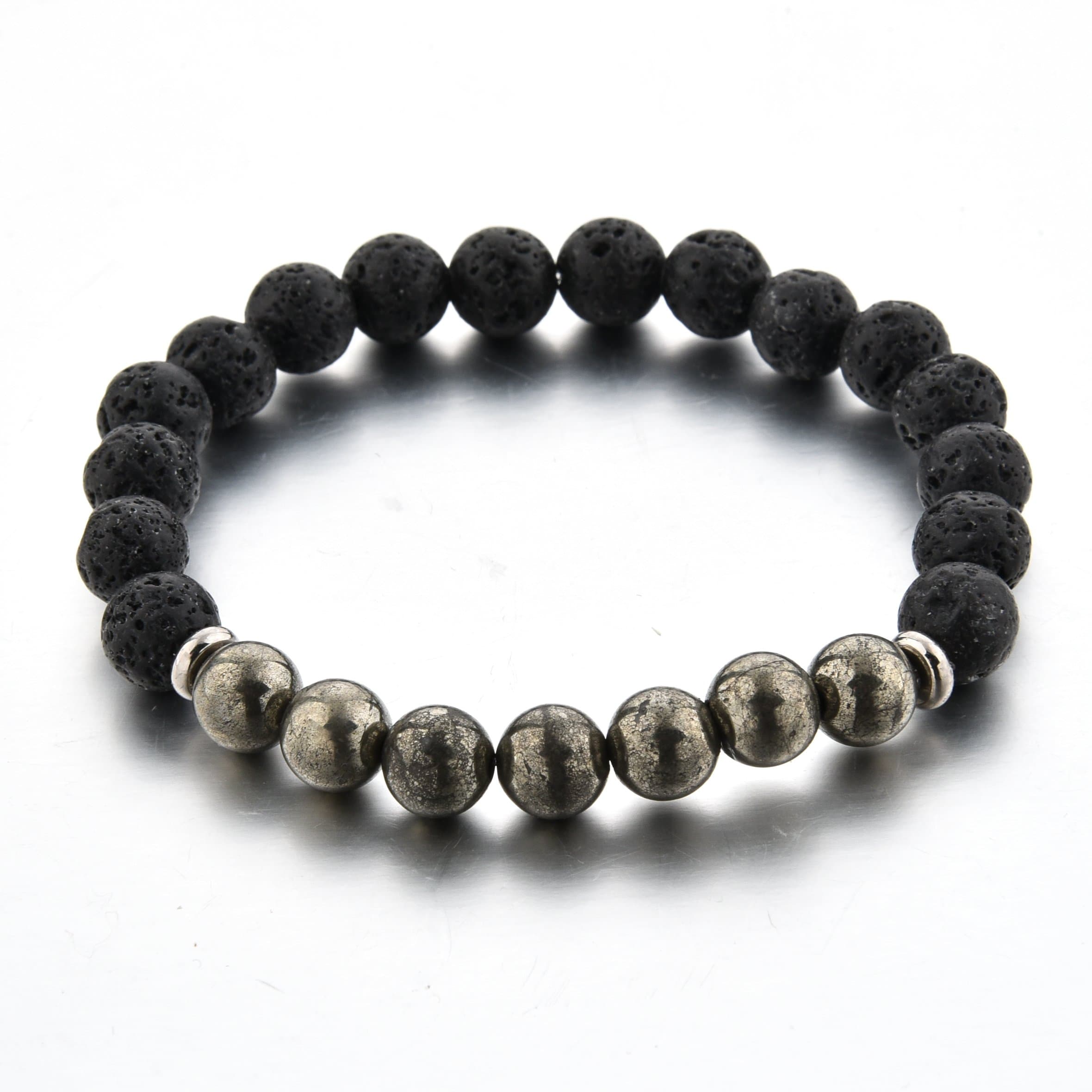 MYSTIQSDeluxe Edition Lava Rock & Pyrite Beaded Bracelet Essential Oil Diffuser for Men,Women + Free Aromatherapy E-Book Ideal for Anti-Stress or Anti-Anxiety