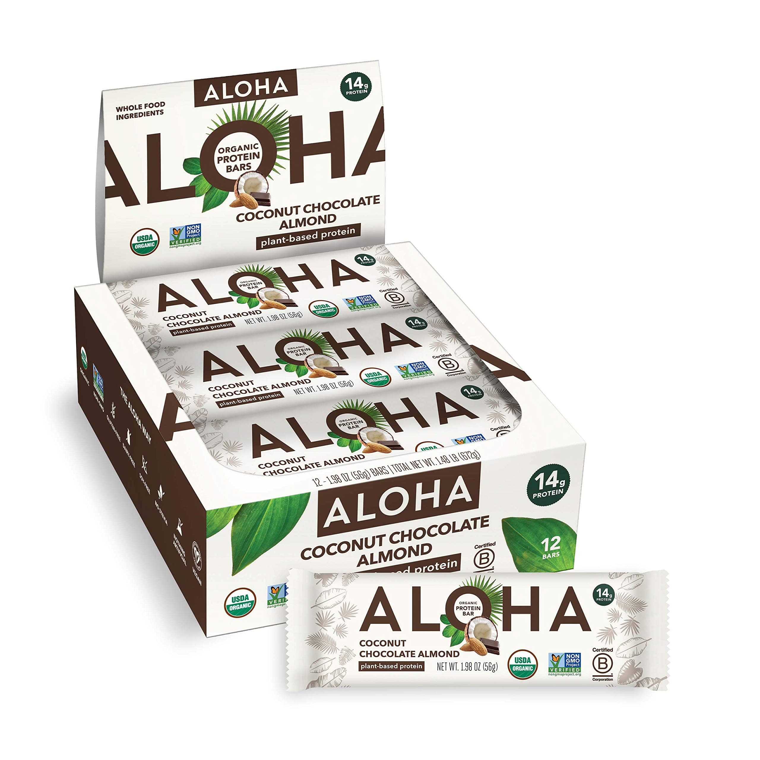 ALOHA Organic Plant Based Protein Bars - Chocolate Coconut Almond, Vegan, Low...