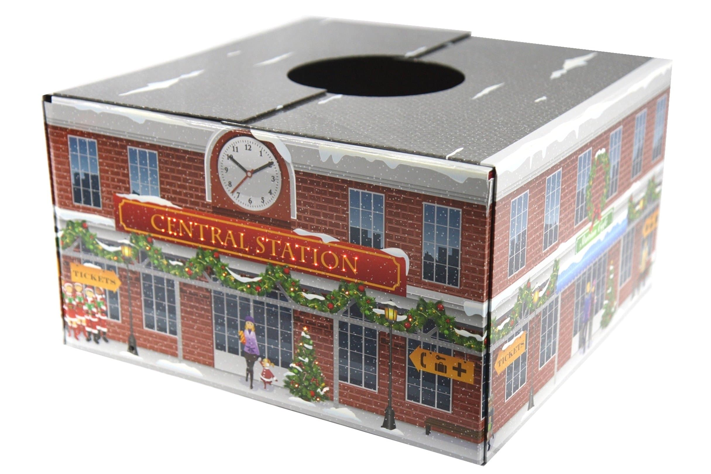 NEW! The Original Christmas Tree Box Tree Stand Cover - LED Fiber Optic Lighted Train With A/C Plug In Power Cord (Size Large 20")