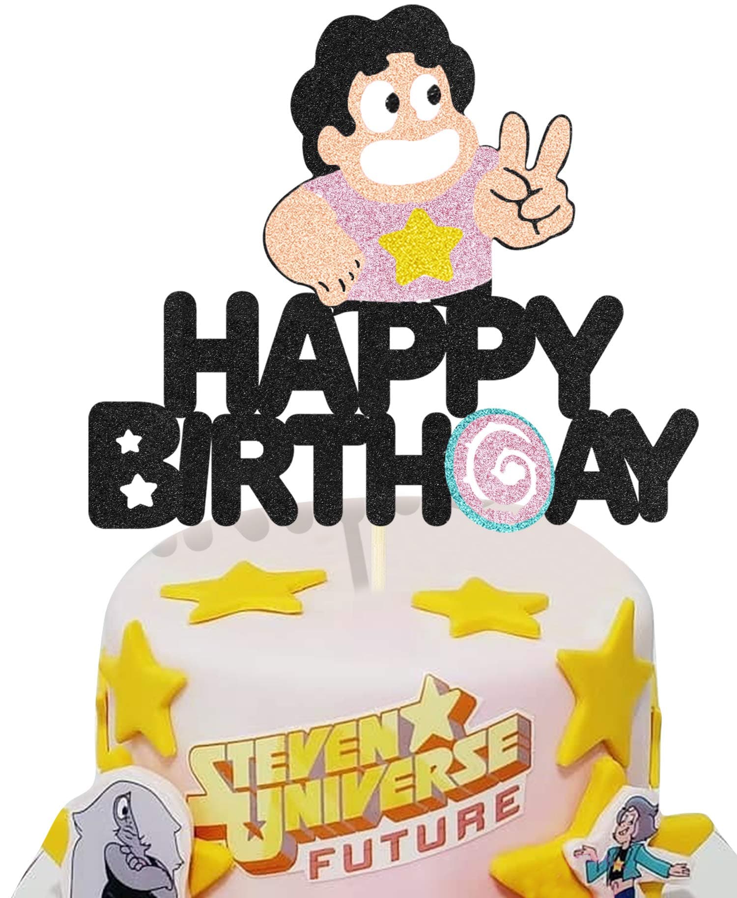 Pink Happy Birthday Cake Topper for Steven Universe Themed Party Decoration Boys Anniversary Steven Shield Birthday Graduation Party Supplies