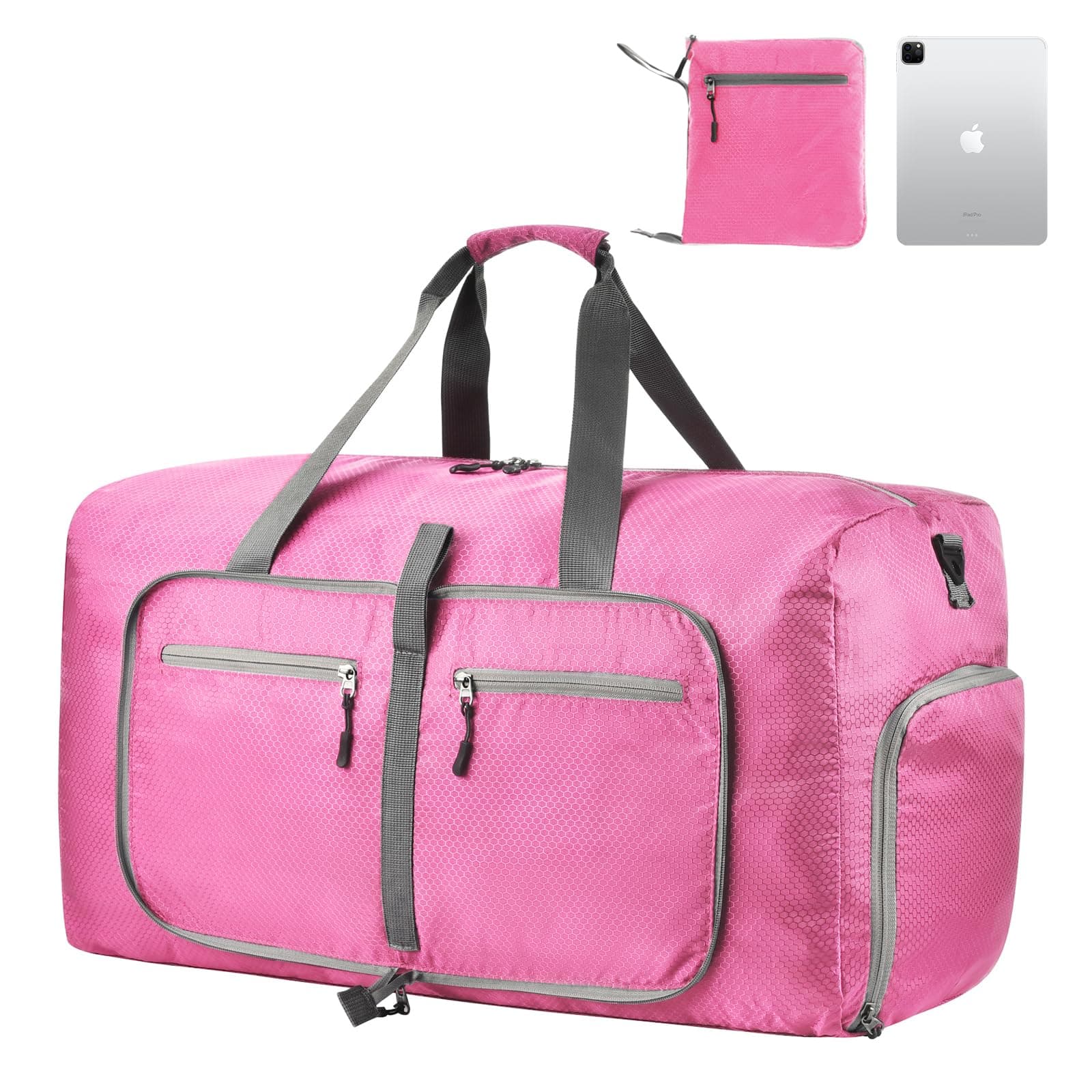 Dimayar Travel Duffle Bag for Men Women - Foldable Duffel Bag with Shoes Compartment - Overnight Bags Waterproof & Tear Resistant(65L,Pink)