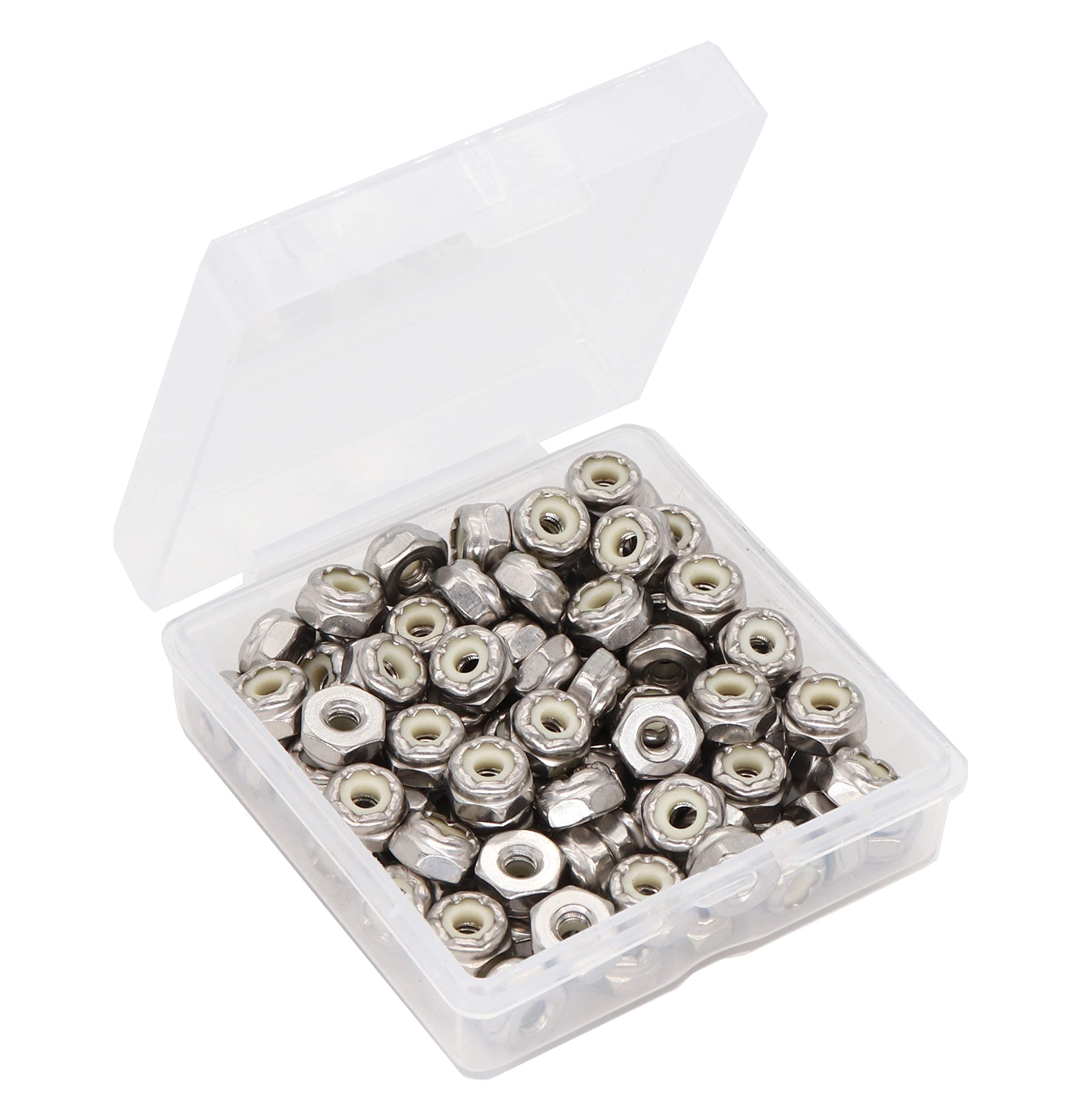 binifiMux 100pcs 6-32 304 Stainless Steel Nylon Inserted Lock Nut, 18-8#6-32 Nylock Nuts, #6 Nylon Lock Nuts for 3D Printer, Models, Toys