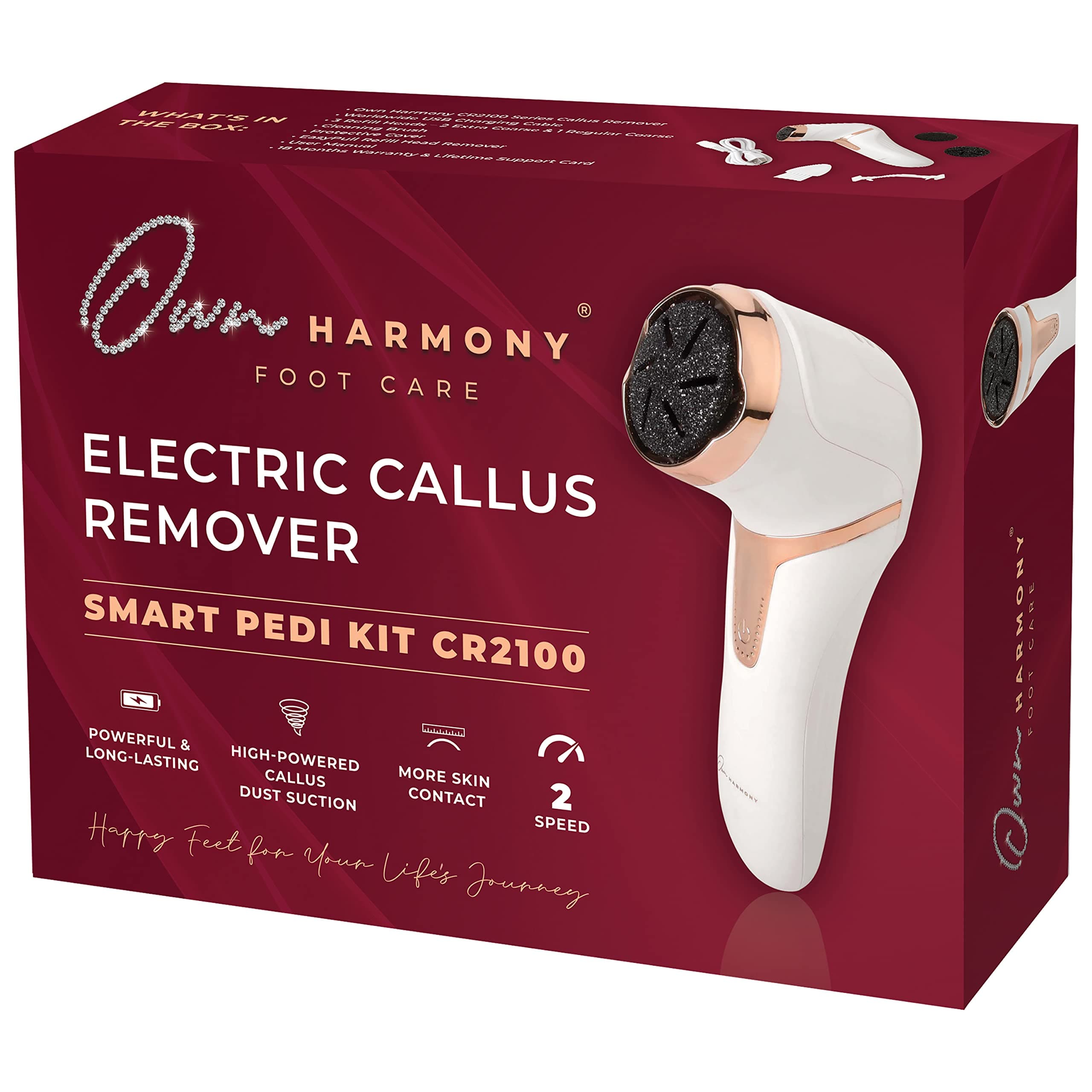 Own Harmony Electric Hard Skin Remover with Vacuum Absorption- Professional Pedicure Tools for Pedi Callus Foot Care - 3 Rollers Electronic Feet File CR2100 - Best for Dry, Cracked Heels (USB Cord)