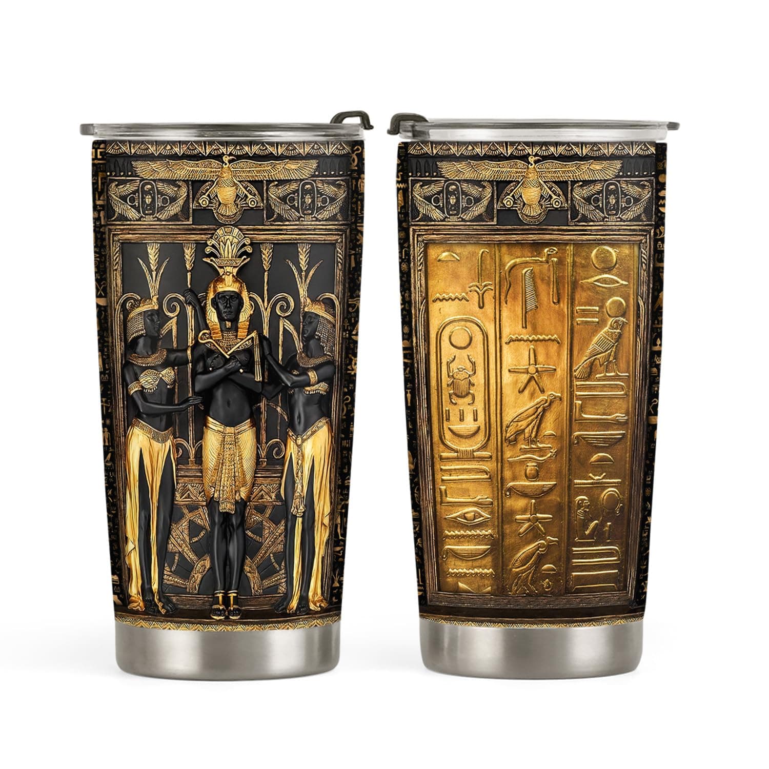 20oz Ancient Mythology Egyptian Tumbler, Ancient Egypt Symbols, Egyptian Themed Gifts, Coffee Tumbler for Men, Women, Stainless Steel Double Wall Vacuum Insulated Coffee Mug, Travel Cup with Lid