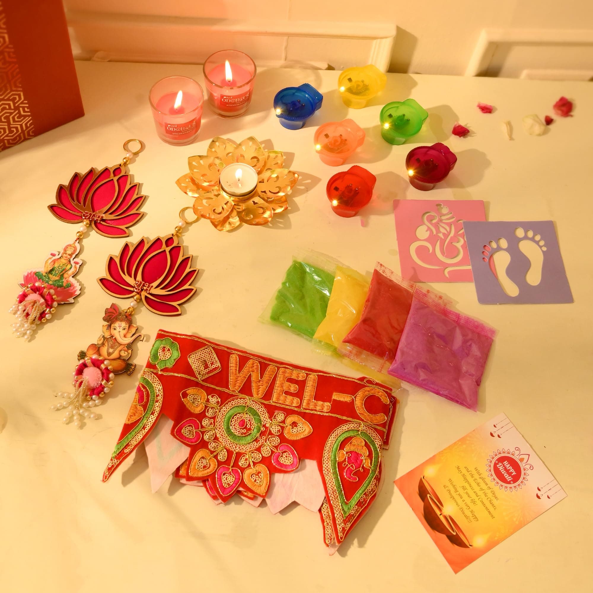 CraftVatika Diwali Gift Box for Employee Corporate, Diwali Decoration Items for Home Decor, Deepawali Premium Gift Items, Diwali Gifts for Family and Friends, Rangoli, Diyas for Diwali, Set of 14