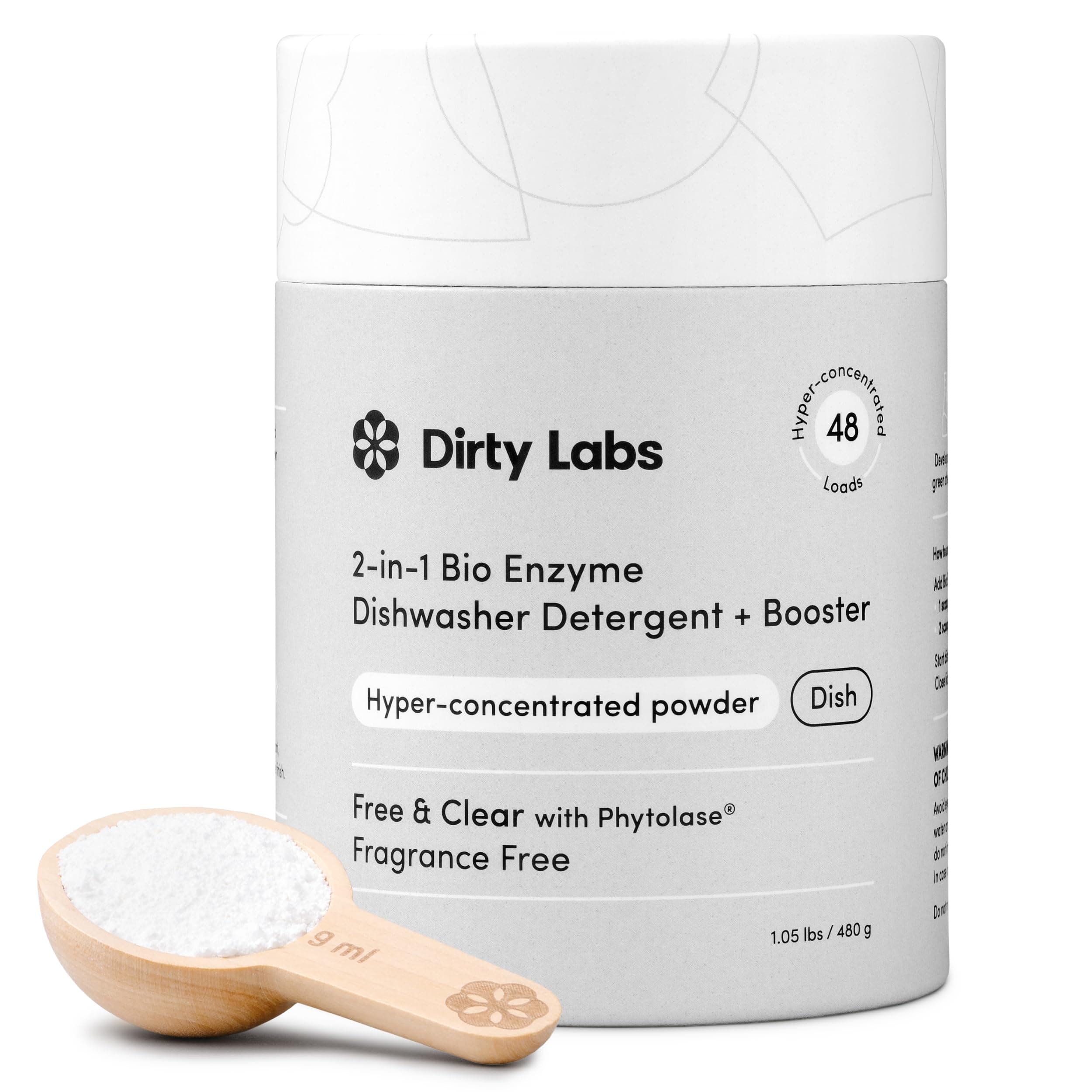 Dirty Labs | Dishwasher Detergent and Booster,Scent Free,48 Loads (1lb),Ultra Clean, Spot Free, Quick Wash Optimized,Hyper Concentrated