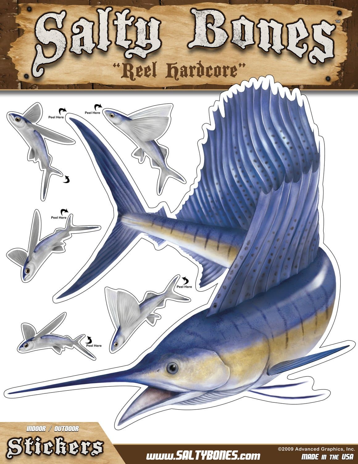 Salty Bones BMEG4005 Large Sailfish Action Decal, 13.5-inches by 10.5-inches
