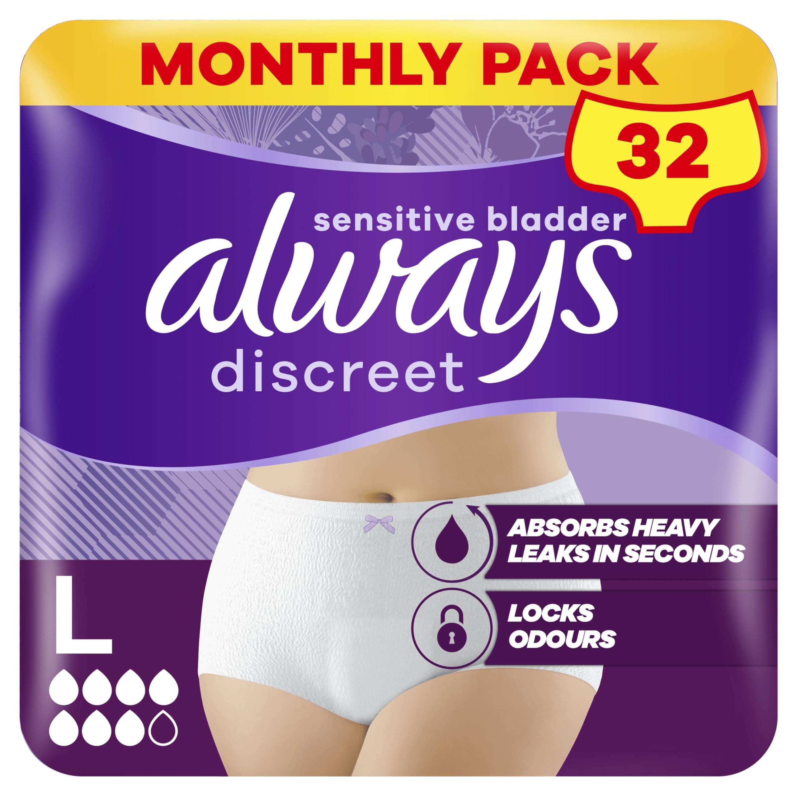 Incontinence Pants Women Large, UK Size 16-22, White, Absorbency 7, 32 Underwear , Disposable Maternity Knickers (8 x 4 Packs), Heavy Bladder Leak Protection , Maternity Postpartum