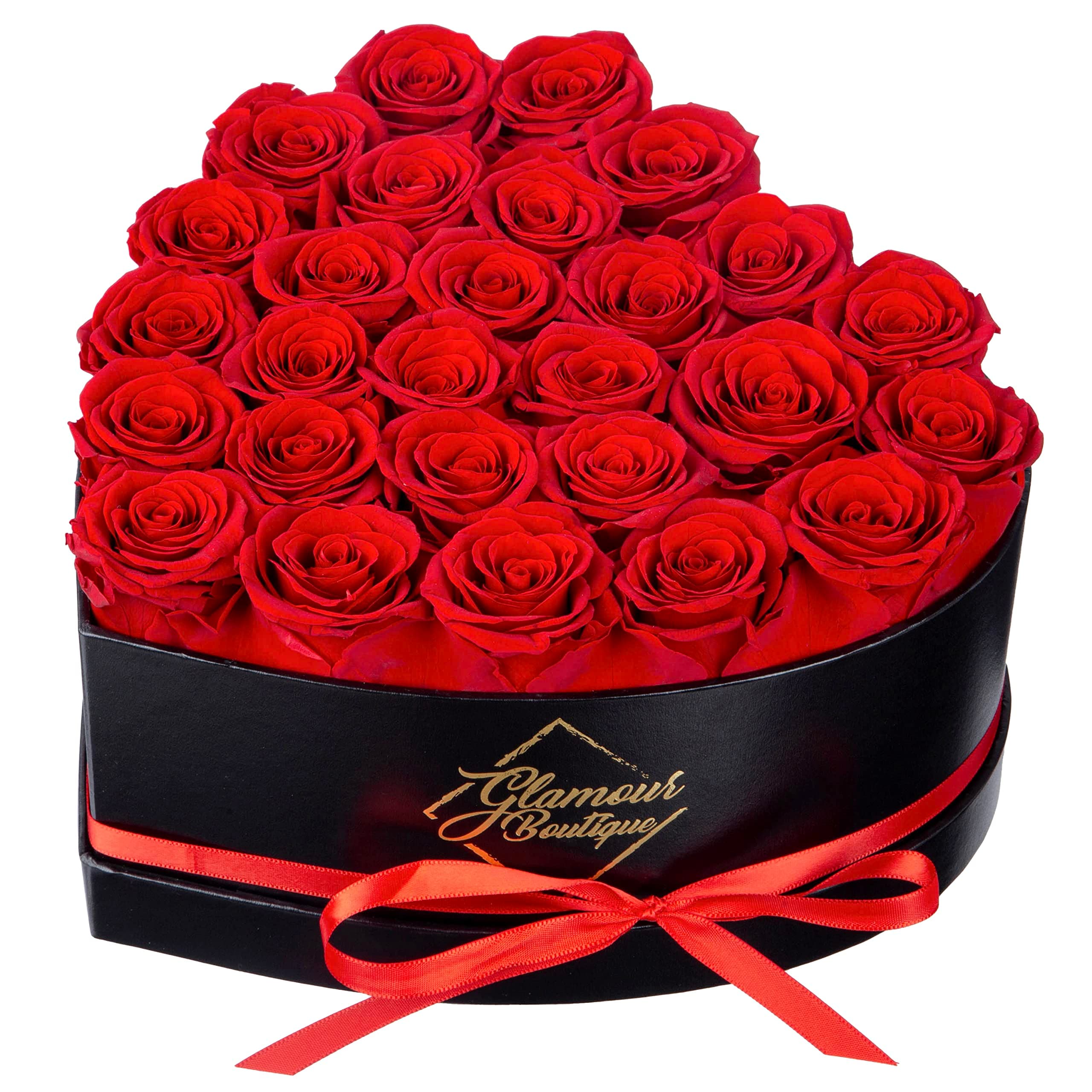 GLAMOUR BOUTIQUE 27 Flower Forever Heart Shape Box, Eternal Preserved Roses Gift for Her, Lasting Flowers, Premium Floral Heart Box for Birthday, Anniversary or Valentine’s Day, Red (Color-Treated)