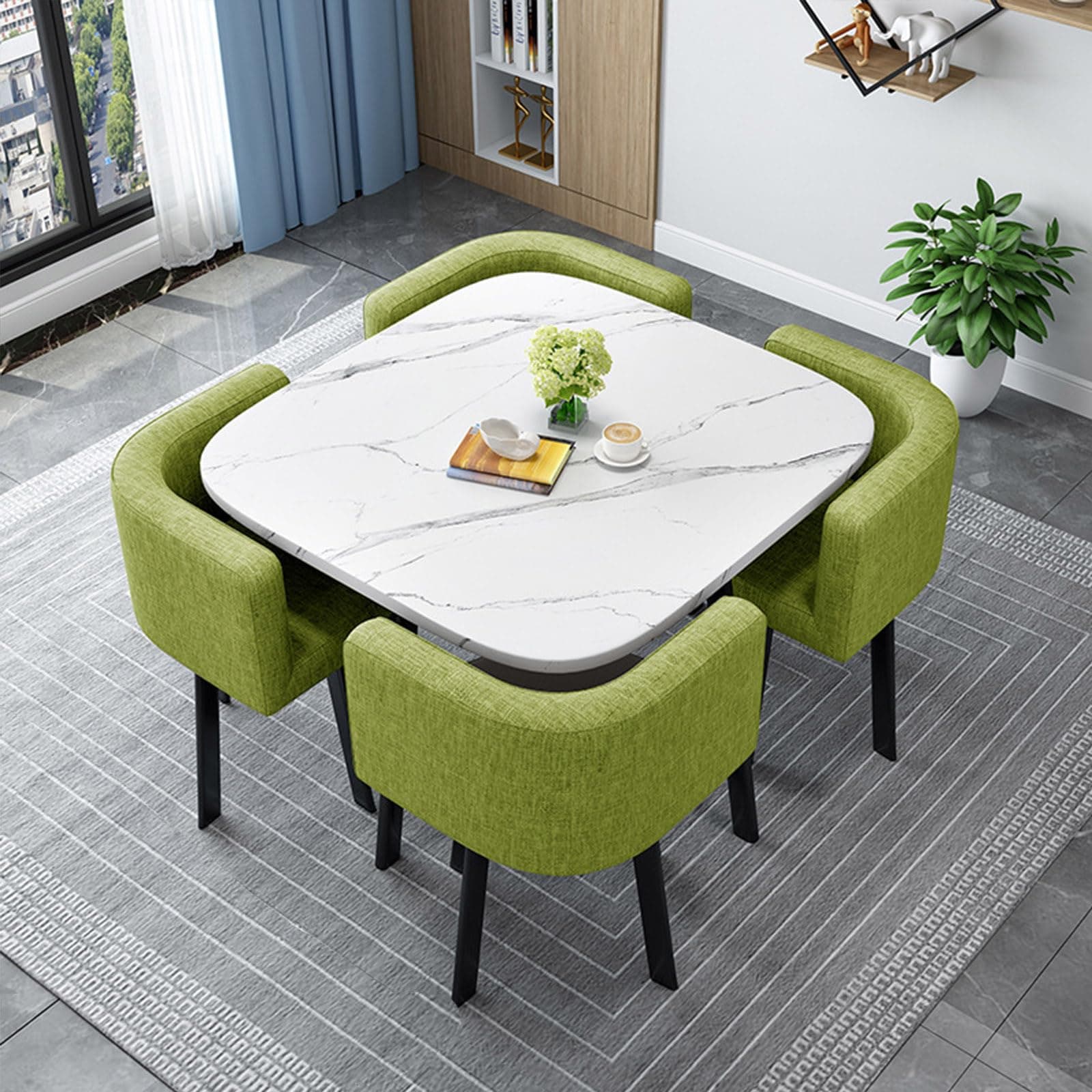 Round/Square Dining table Set with Chairs,Modern Conference Table and 4 Chairs Set,Reception Table and Chair Combination,Wooden Kitchen Table Set for 4 for Dining Room(80cm(31.5in),Z)