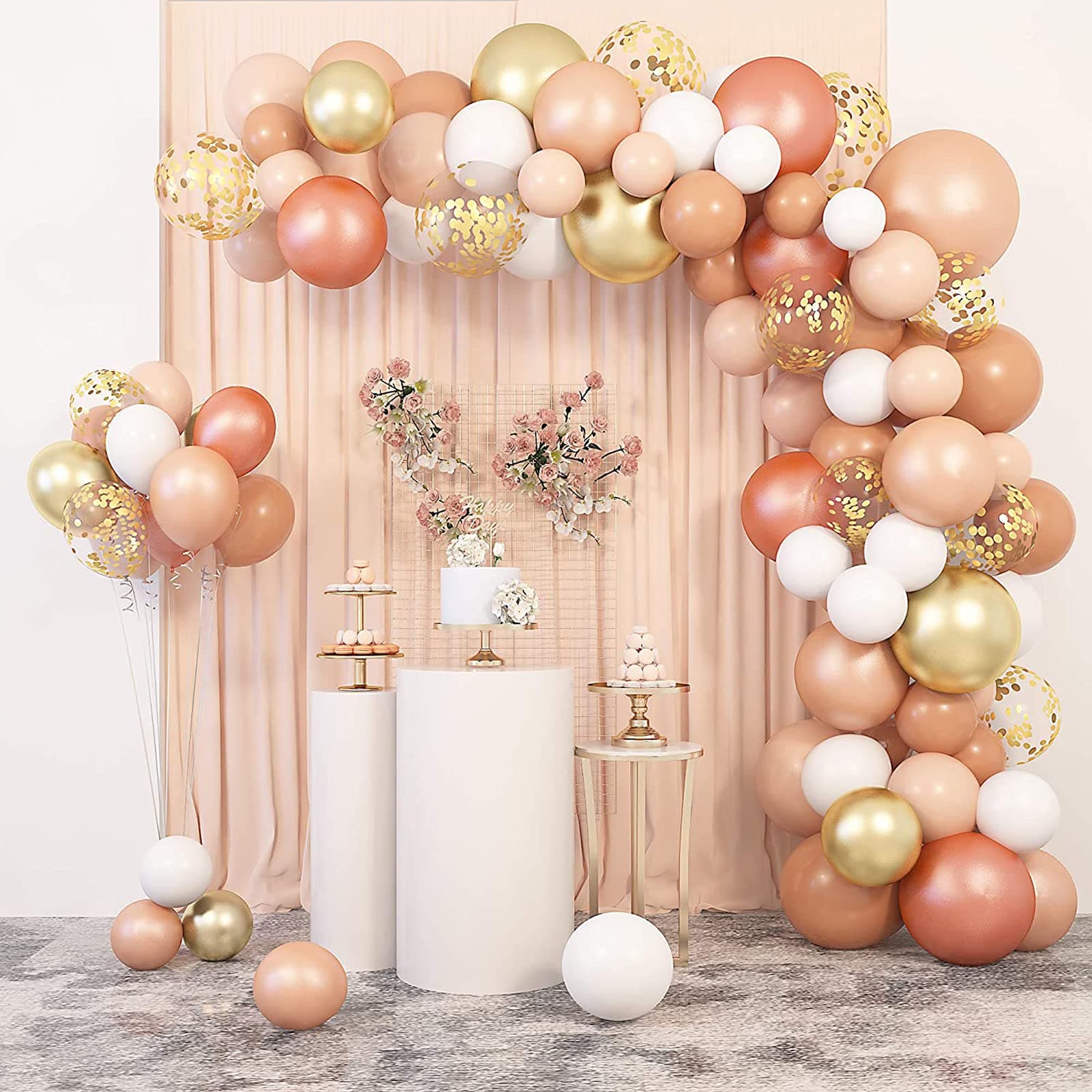 AM ANNA 129pc Rose Gold Metallic Finish Balloon Set for Kids & Adults Celebrations