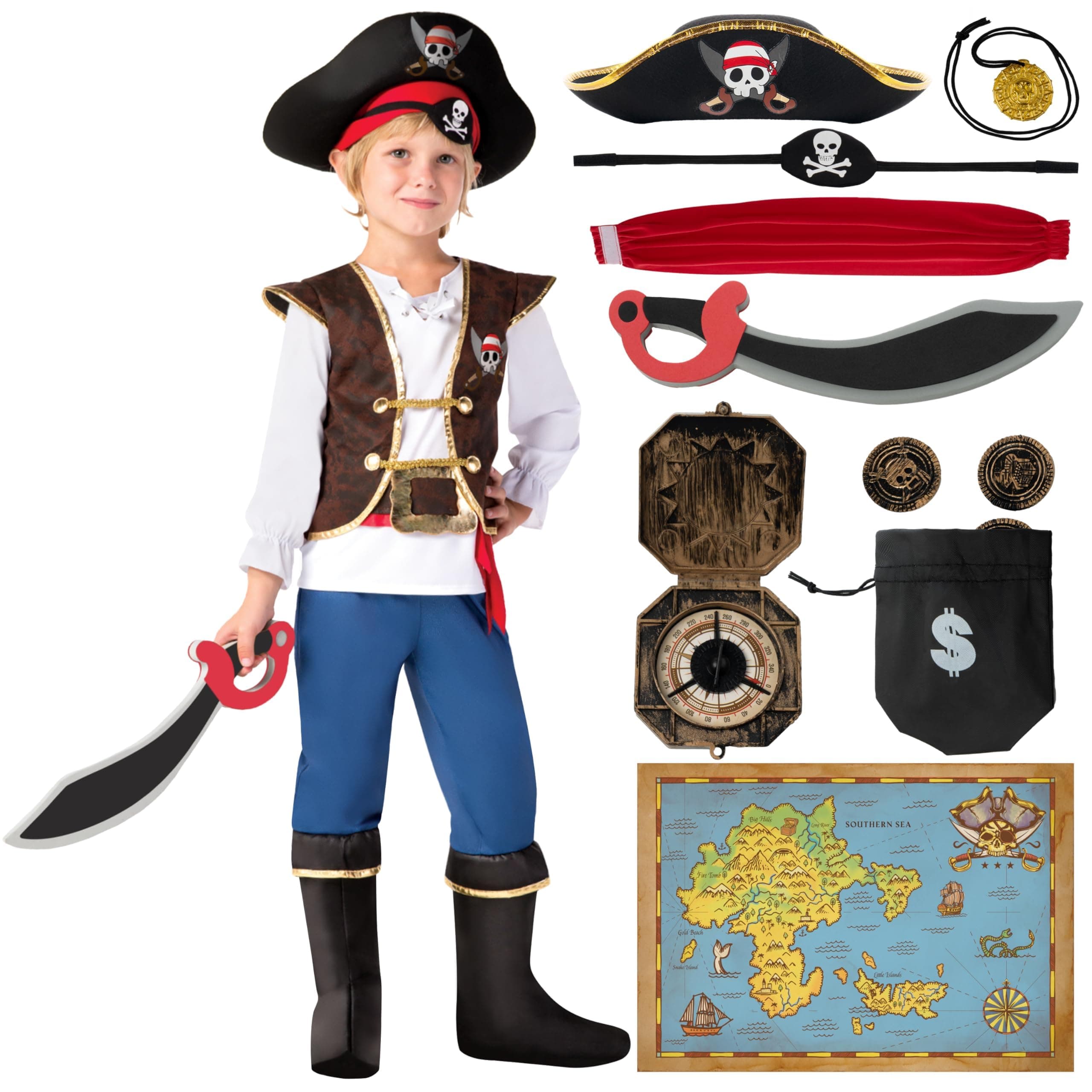 Spooktacular Creations Halloween Pirate Costume Kids, Boys Pirate Costume Set for Toddler Halloween DressUp, Themed Party