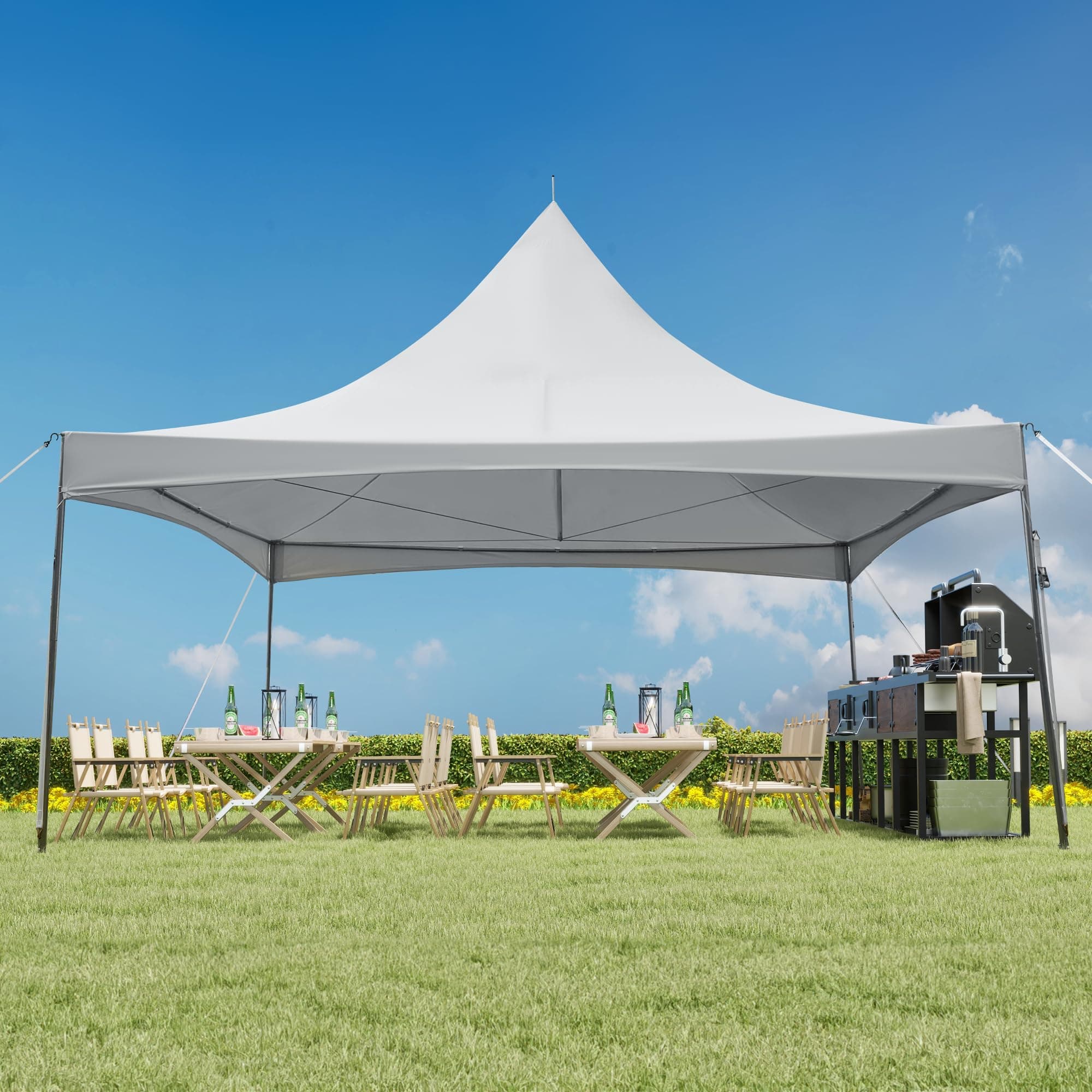 EROMMY 20x20ft Party Tent - Outdoor Wedding Canopy With Fire Retardant PVC Top - Heavy Duty Peaked Frame, 80 Person Capacity - Large Carport, Gazebo Shelter for Event Commercials, White