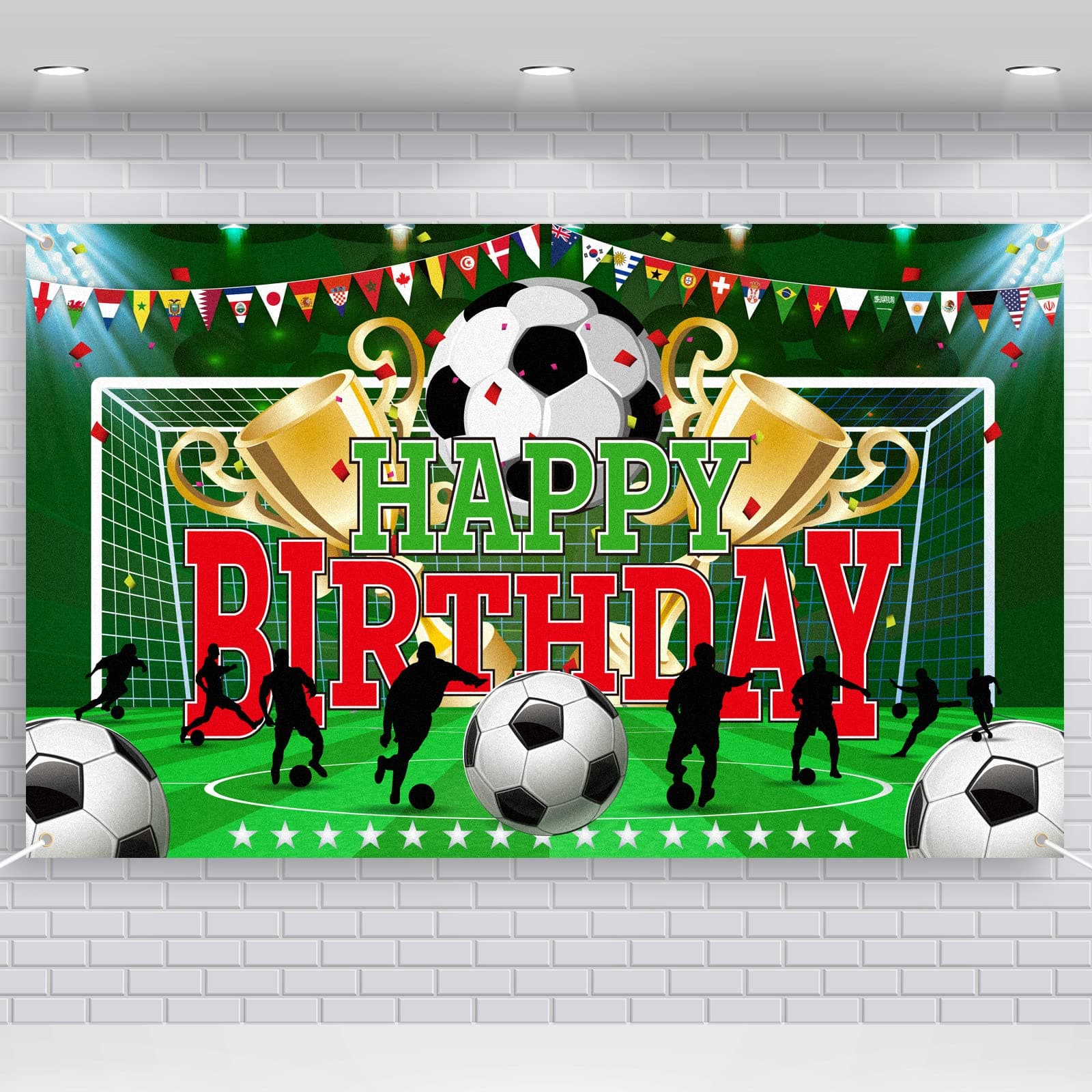 Soccer Party Backdrop Sports Themed Party Decoration Soccer Happy Birthday Banner Wall Hanging Decor Photo Background for Holiday Birthday Party Supplies, 70.8 x 43.3 Inches