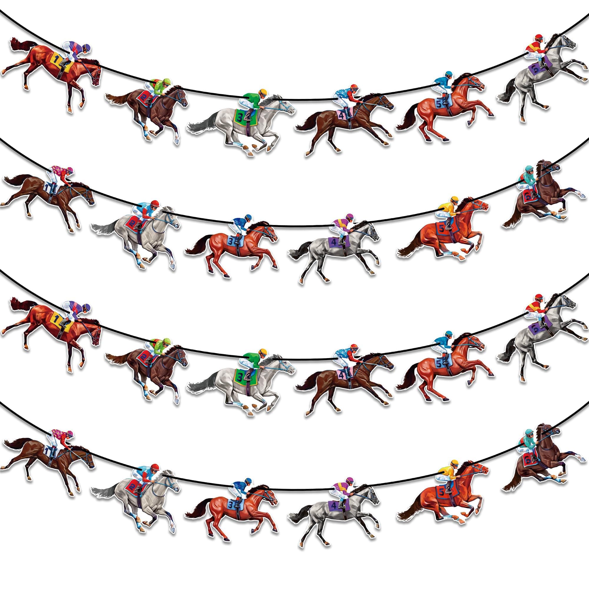 24 PCS Derby Decorations, Horse Racing Banner, Horse Run for Roses Hanging Banners, Derby Day Banners Horse Garland Decorations for Kentucky Party Supplies Decor