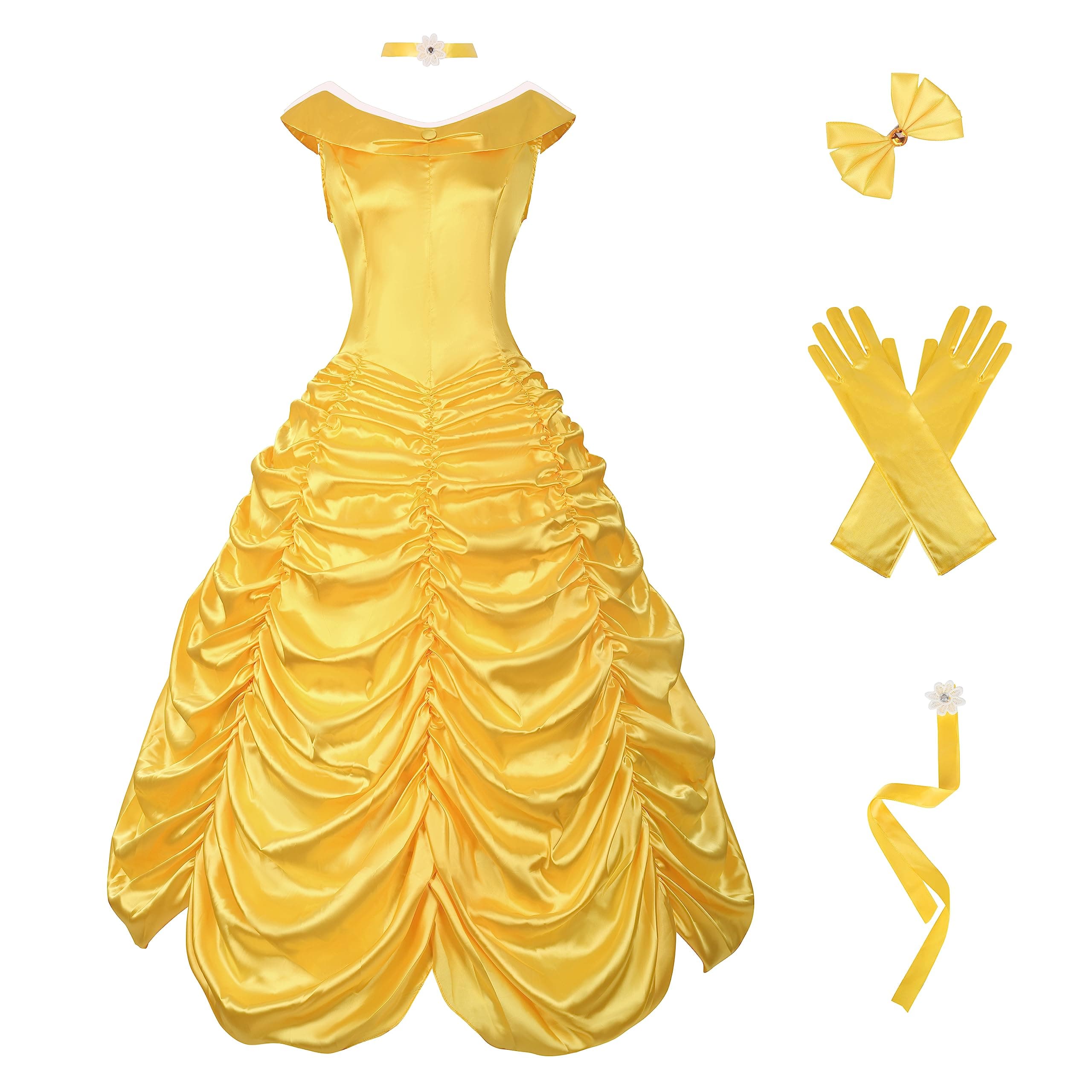Drofe Princess Dress Costume for Women Yellow Dress Prom Party Adult