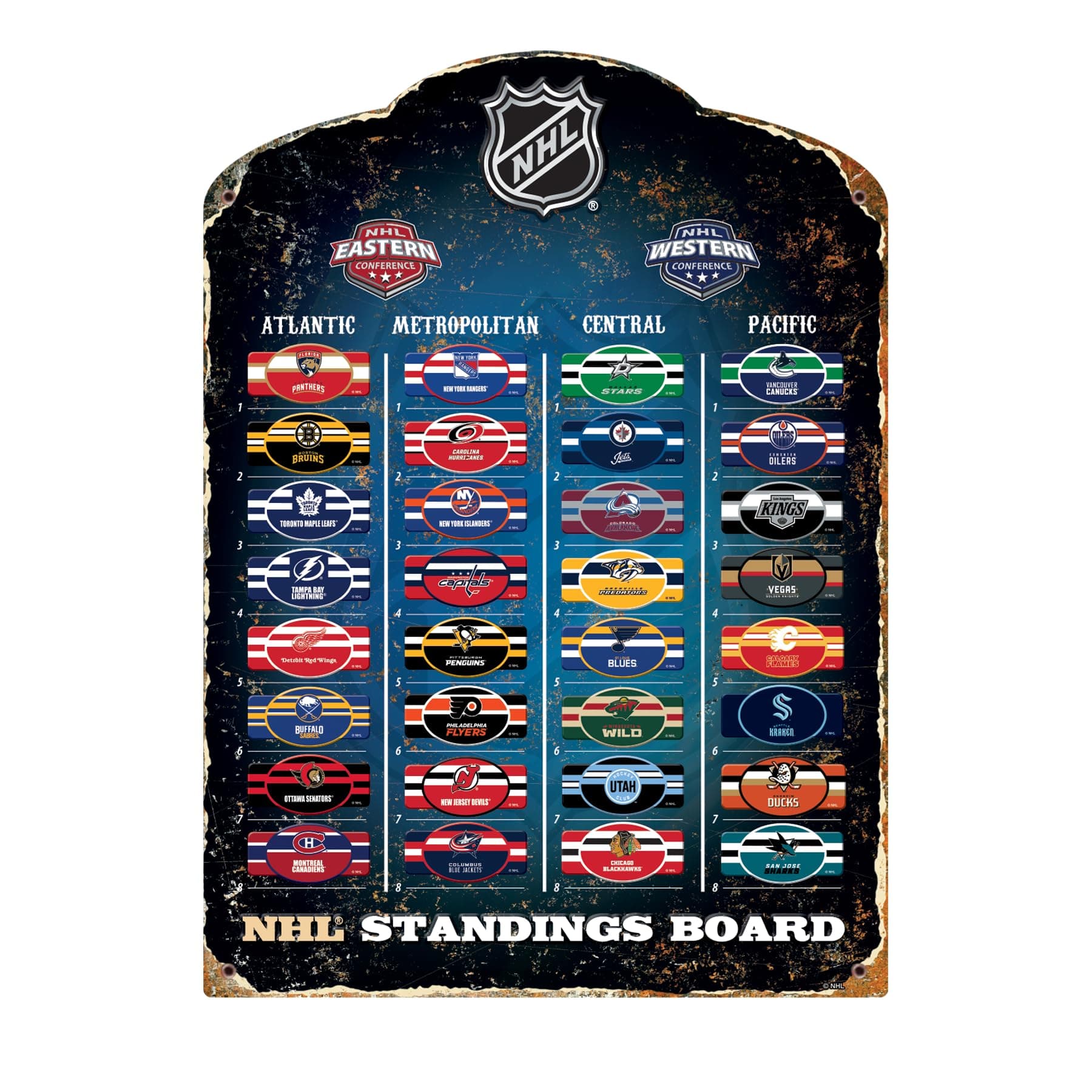 Party Animal NHL Hockey Magnetic Standings Board, Vintage Wall Decor, with 32 Team Magnets for Interactive Tracking Throughout the Season