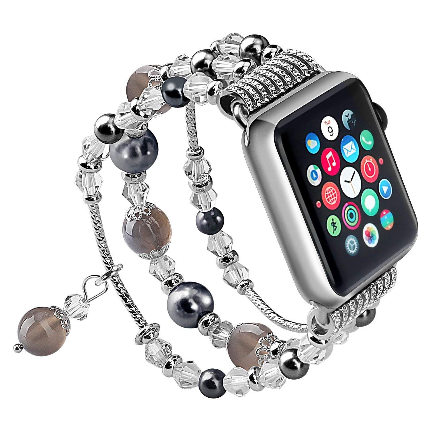 for Apple Watch Band, iWatch Band, Yuanli Apple Watch Strap with Fashion Handmade Elastic Stretch Faux Pearl Natural Stone Bracelet Strap for Apple Watch Series 1 Series 2 Series 3 (Gray, 42mm)