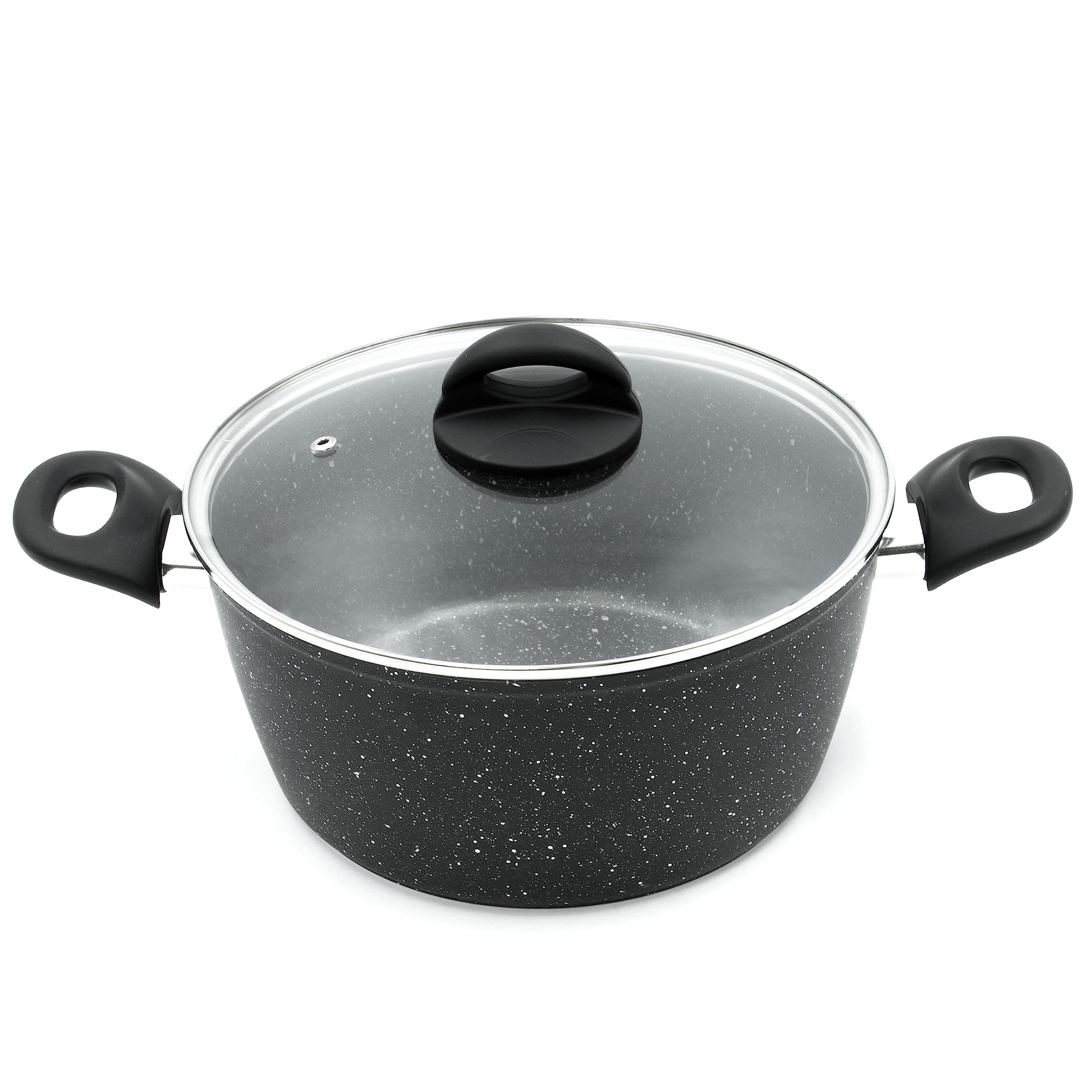 Blackmoor 66130 Classic 24cm Stock Pot with Tempered Glass Lid / 5-Litre Capacity/Non-Stick Coating/Cool Touch Handles/Suitable for Induction, Gas & Electric Hobs/Black Colour