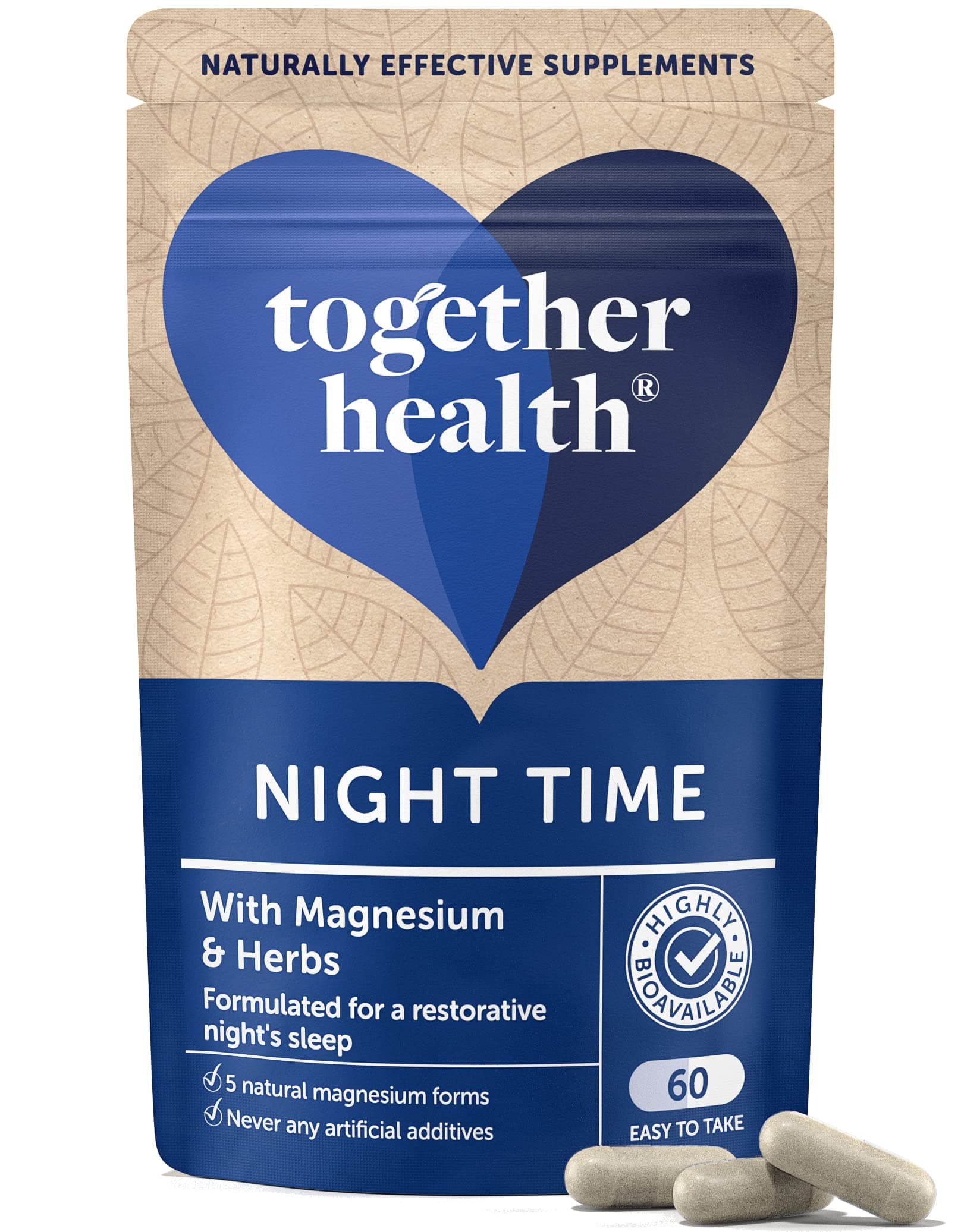 Night Time Complex – Together Health – Marine Magnesium – Griffonia & Hops Extracts – Vegan Friendly – Made in The UK - Pack of 2-120 Vegecaps