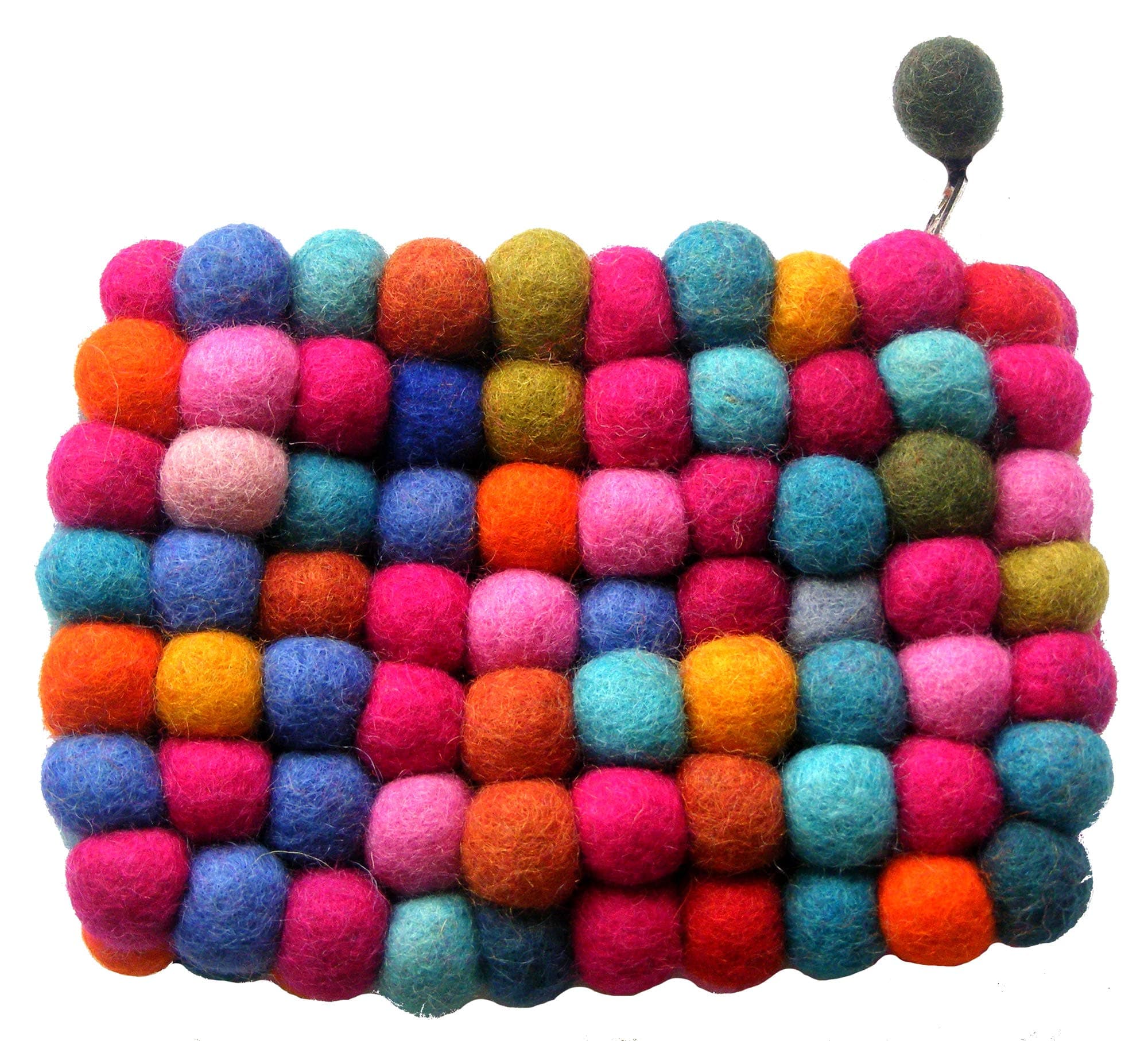 One World is EnoughRainbow felt ball purse - 100% fairtrade felt - Handmade in Kathmandu, high in the Himalaya