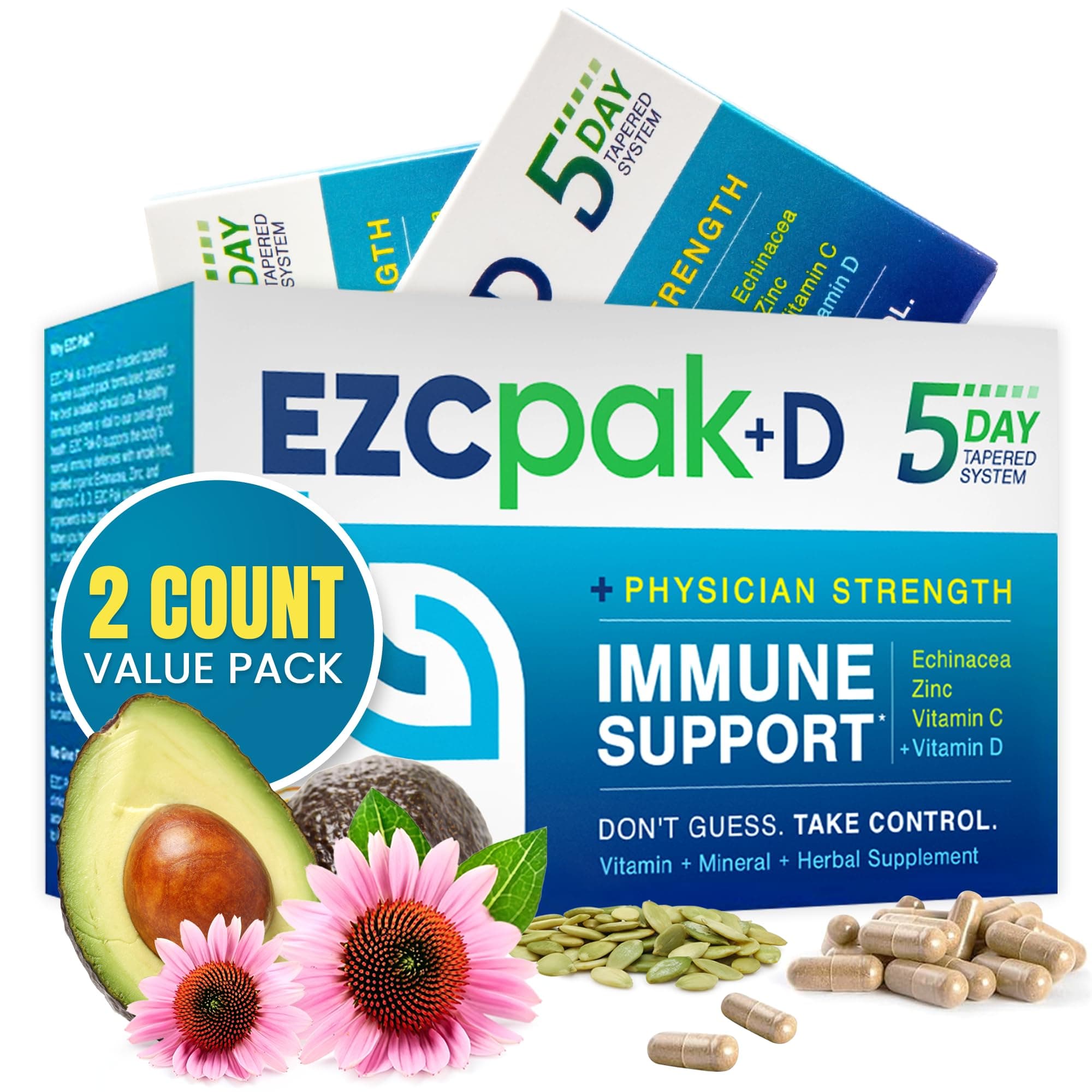 5-Day Immune System Booster with Echinacea, Vitamin C, Zinc & Vitamin D - Tapered Immune Support Supplement for Adults - Supports Immunity, Easy Travel-Size Supplement Pack - (Pack of 2)