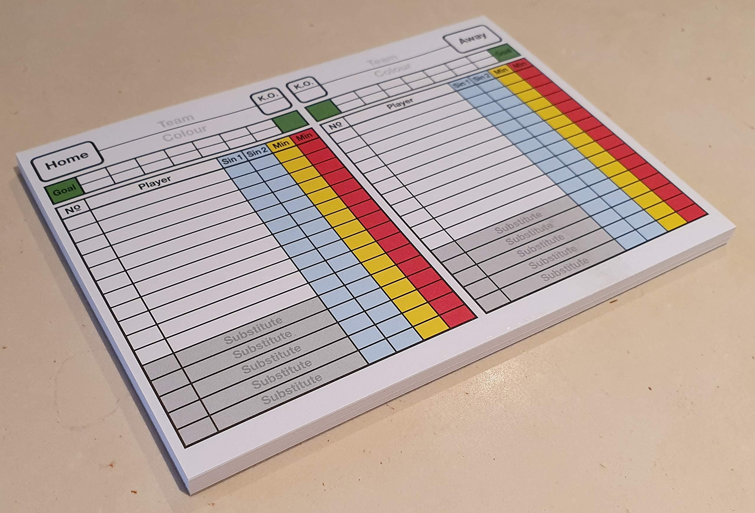Football Soccer Referee Score Cards Notepad with Sin Bin 50 Sheets