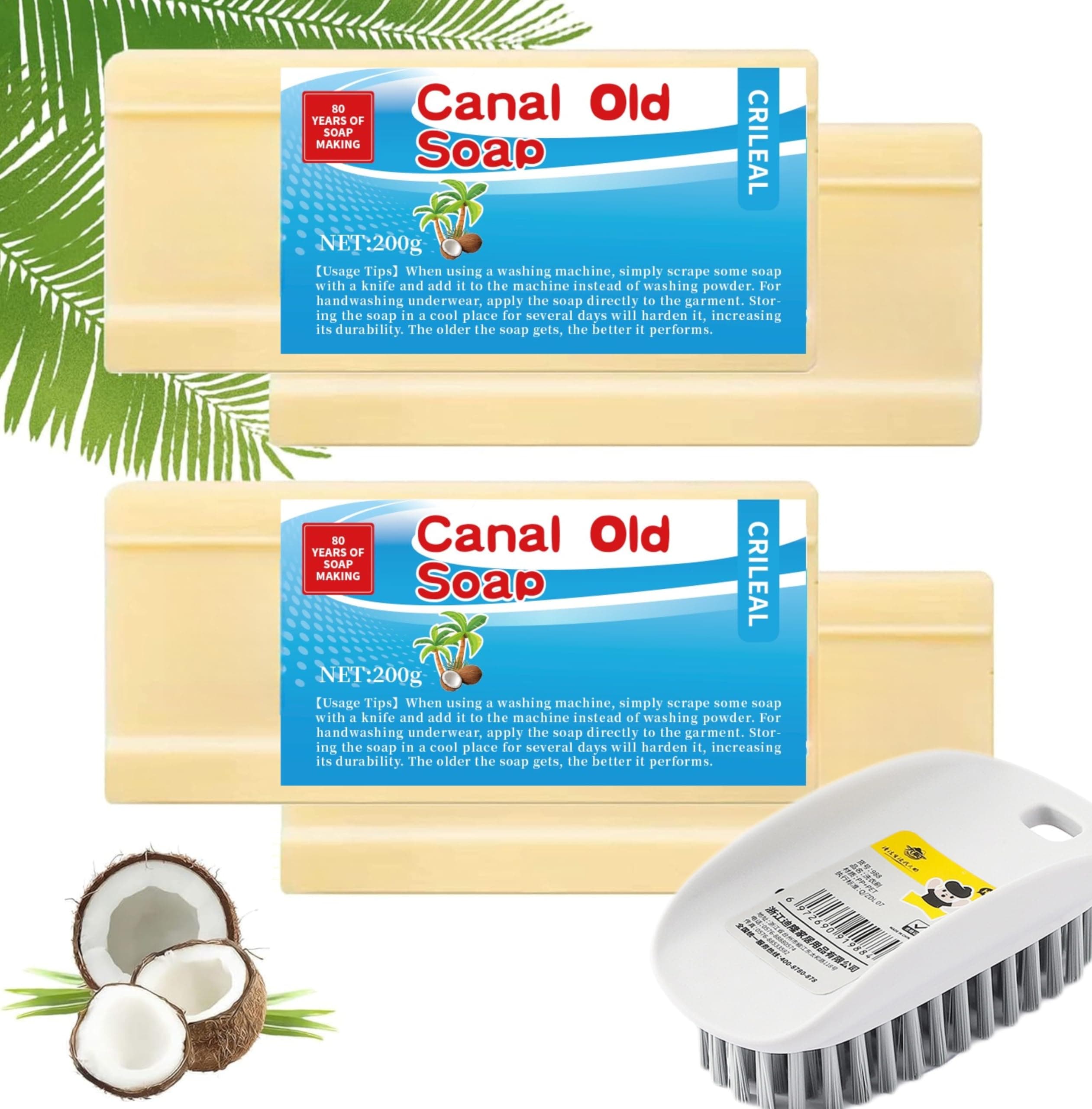 Canal Old Soap With Brush, Underwear Cleaning Soap Bar, 2024 New Canal Soap Bar,All Purpose Stain Remover for Clothes, Shoes, Underwear 7.0oz-4pcs