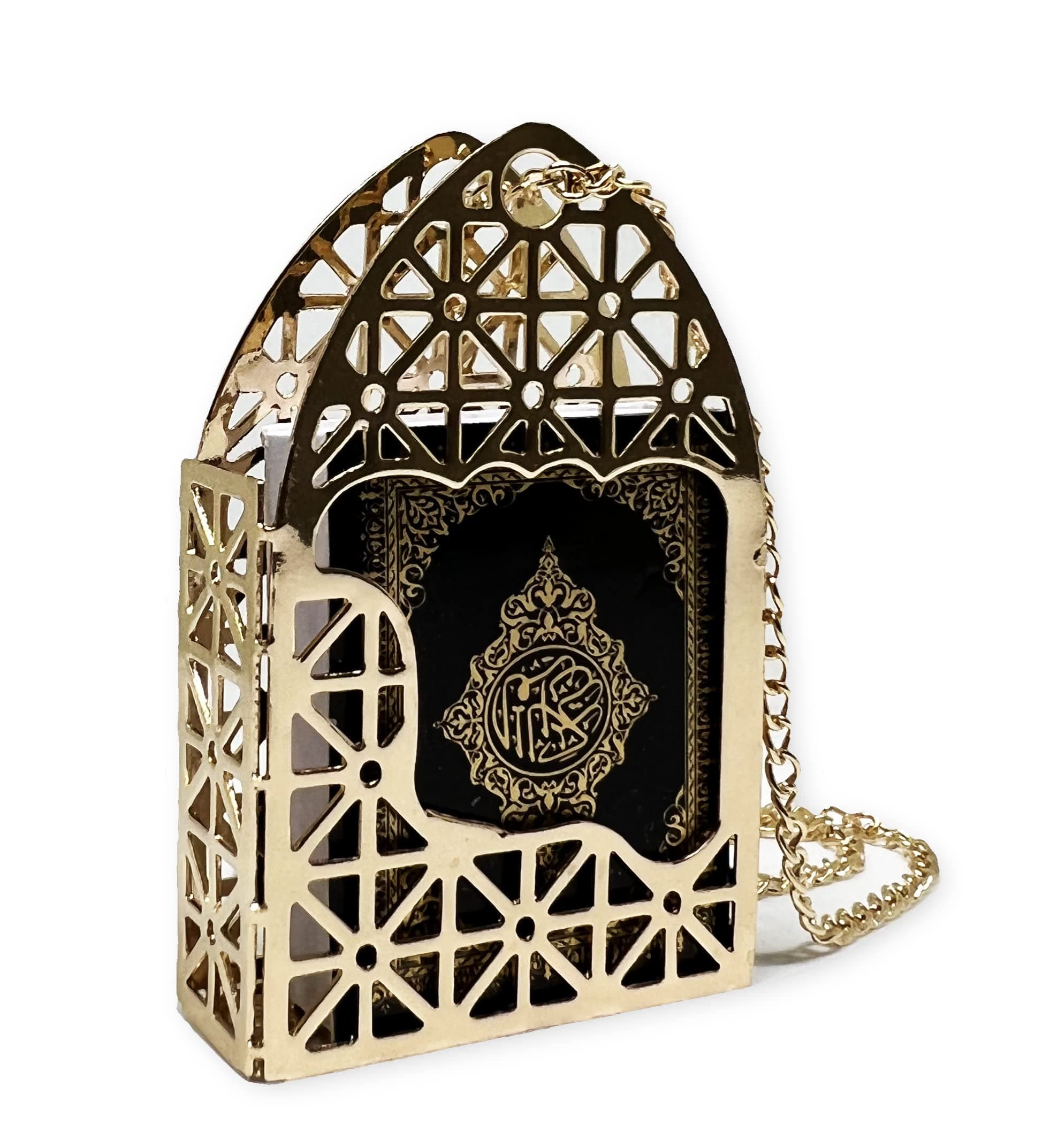 Islam Car Rear Mirror Mini Hangers - Islamic Ornament Al-Quran Ramadan Eid Muslim Car Décor Hanging Charm Decor Interior Accessories (Gold - Black)