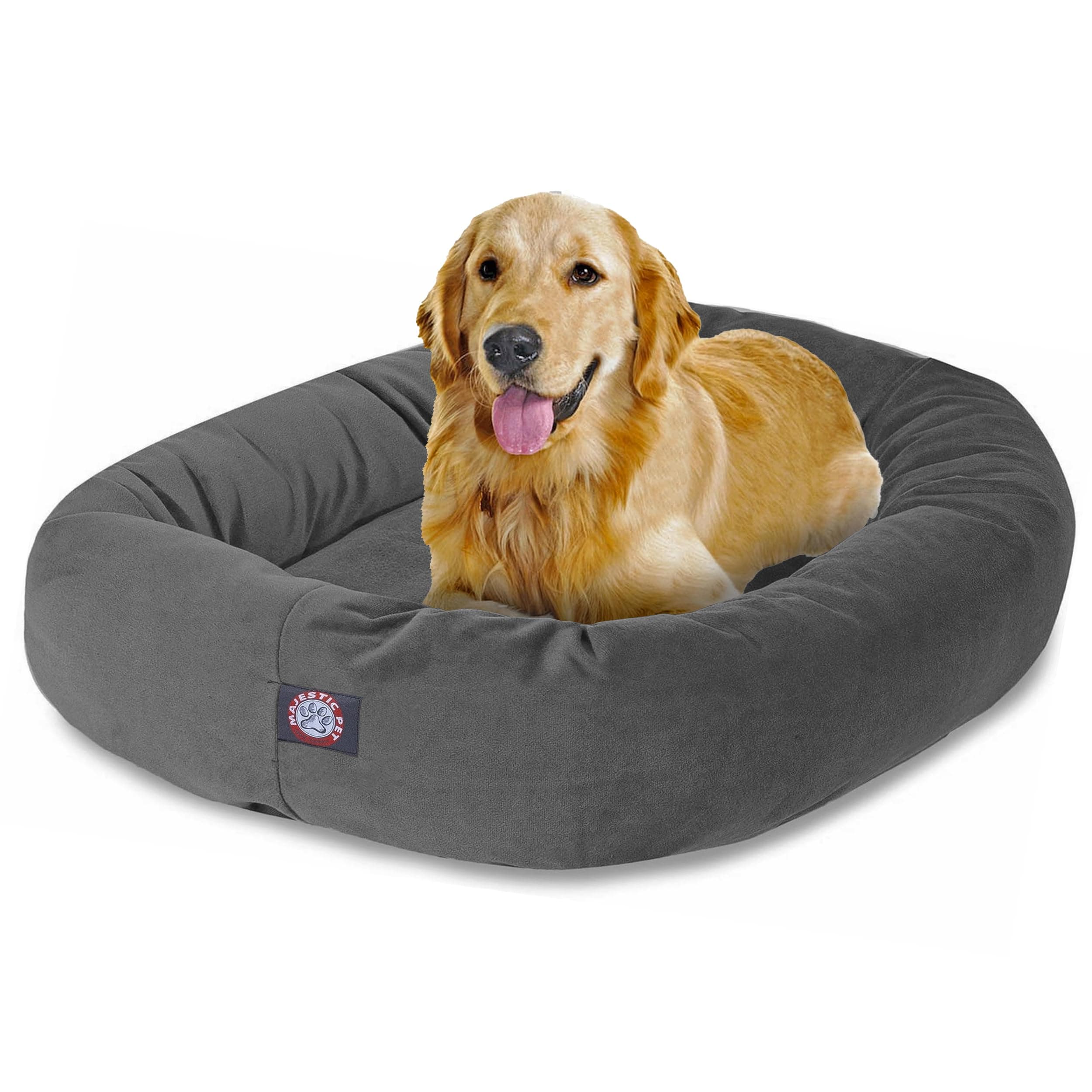 Majestic Pet 40 Inch Large Washable Dog Bed, Orthopedic Donut Cuddle Furniture for Big Dogs, Soft and Cozy Faux Suede Calming Pet Crate Pad & Mat, Fluffy Pet Bed - Gray