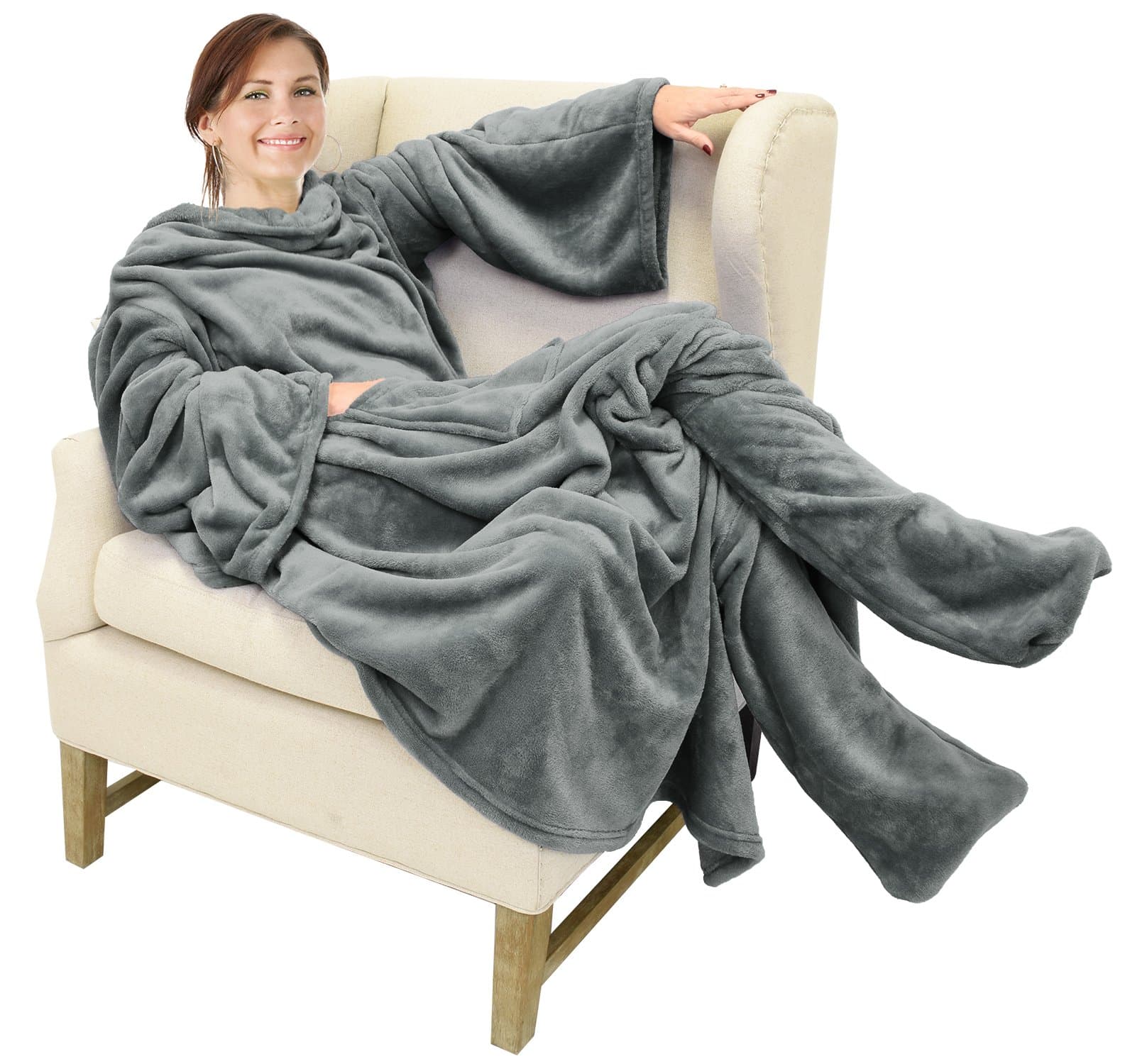 Catalonia Classy Wearable Blanket with Sleeves and Foot Pocket, Warm Gift for Sofa Lovers,Soft Fleece Blankets for Family, Cosy Blankets for Winter,190 x 135 cm