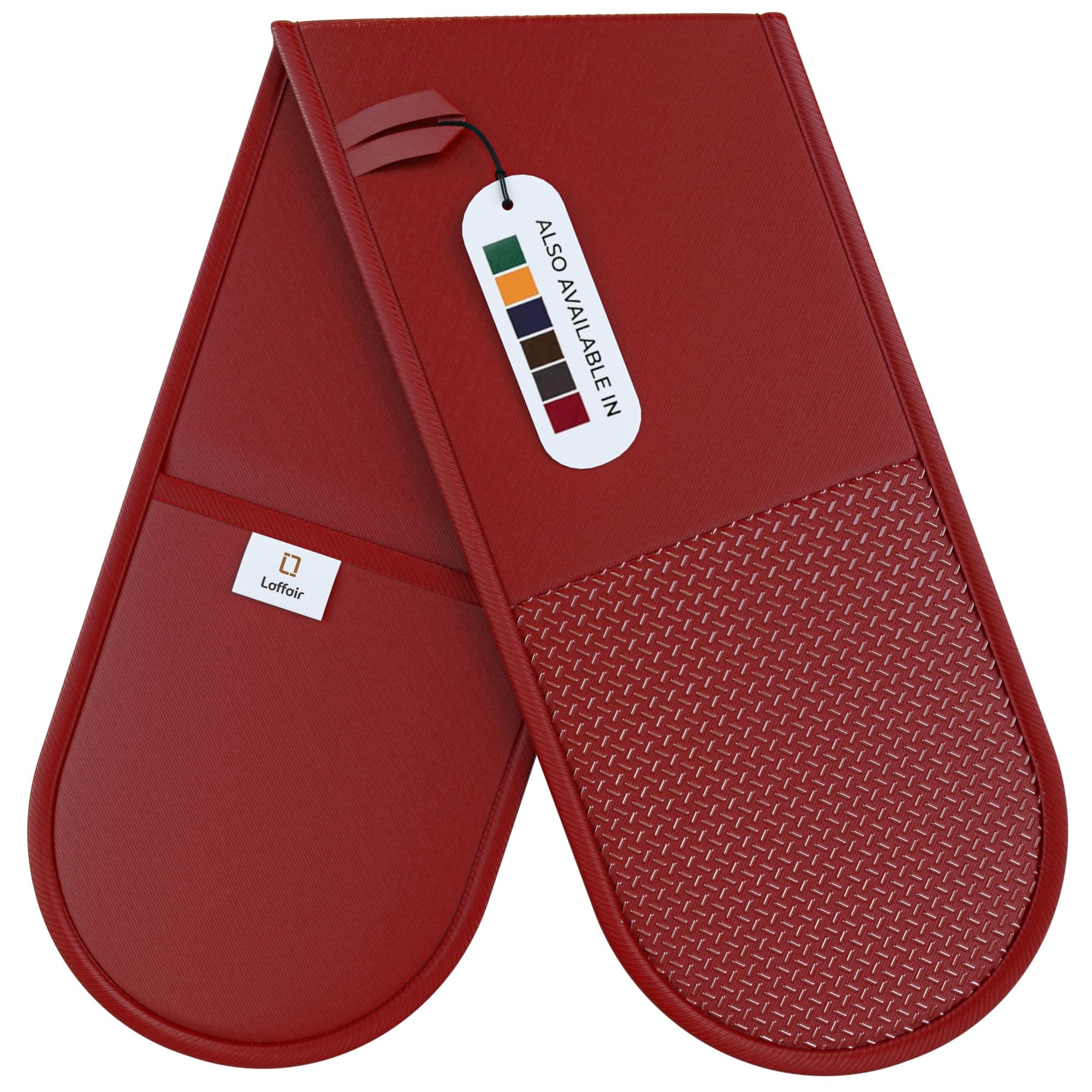 Double Oven Gloves Heat Resistant by Laffair® - Maroon Oven Gloves - Non-Slip Silicone - Modern Oven Mitt & Potholder for Home Cooking - Maximum Heat Protection