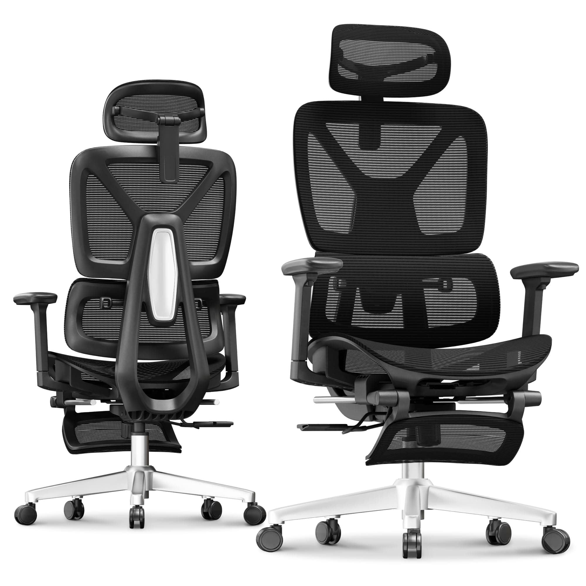 ErgoX Premium Ergonomic Office Chair with Footrest - Adjustable 3D Armrests, Dynamic Lumbar Support, Recline & Tilt Function, Mesh Seat, for Home & Office Use, Black