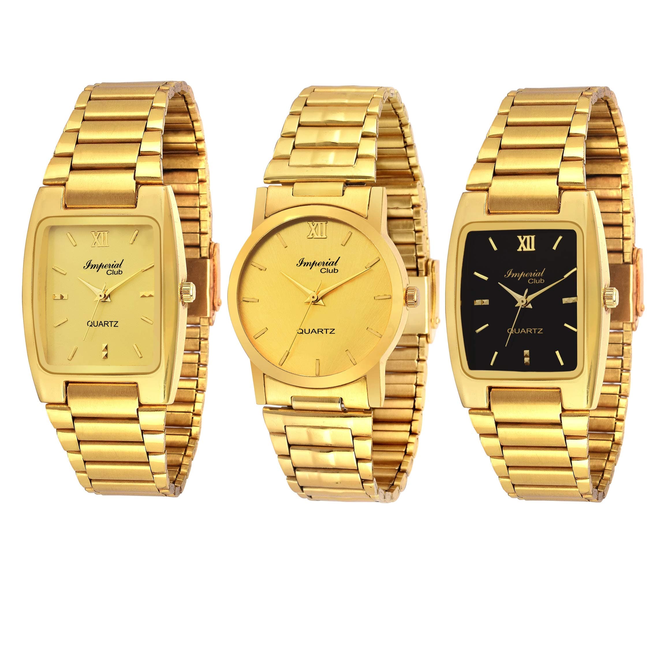 Imperial Club Analogue Men's Stainless Steel Watch (Gold & Black Dial Gold Colored Strap) (Pack of 3)
