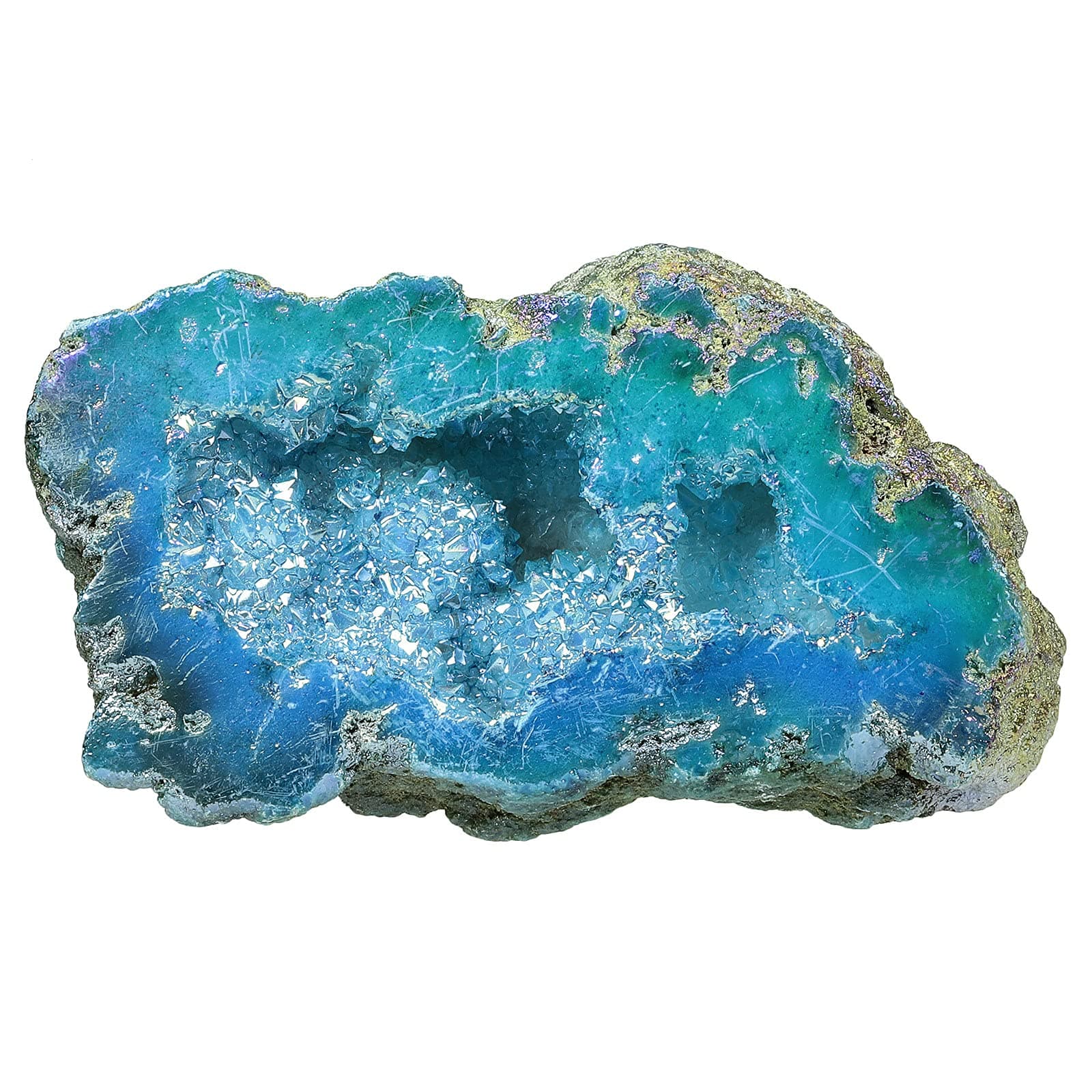 mookaitedecor Angel Aura Quartz Geode Stone Titanium Coated Natural Rock Crystal Cluster Specimen for Reiki Healing Meditation Home Decor 0.22-0.44 LB, Light Blue