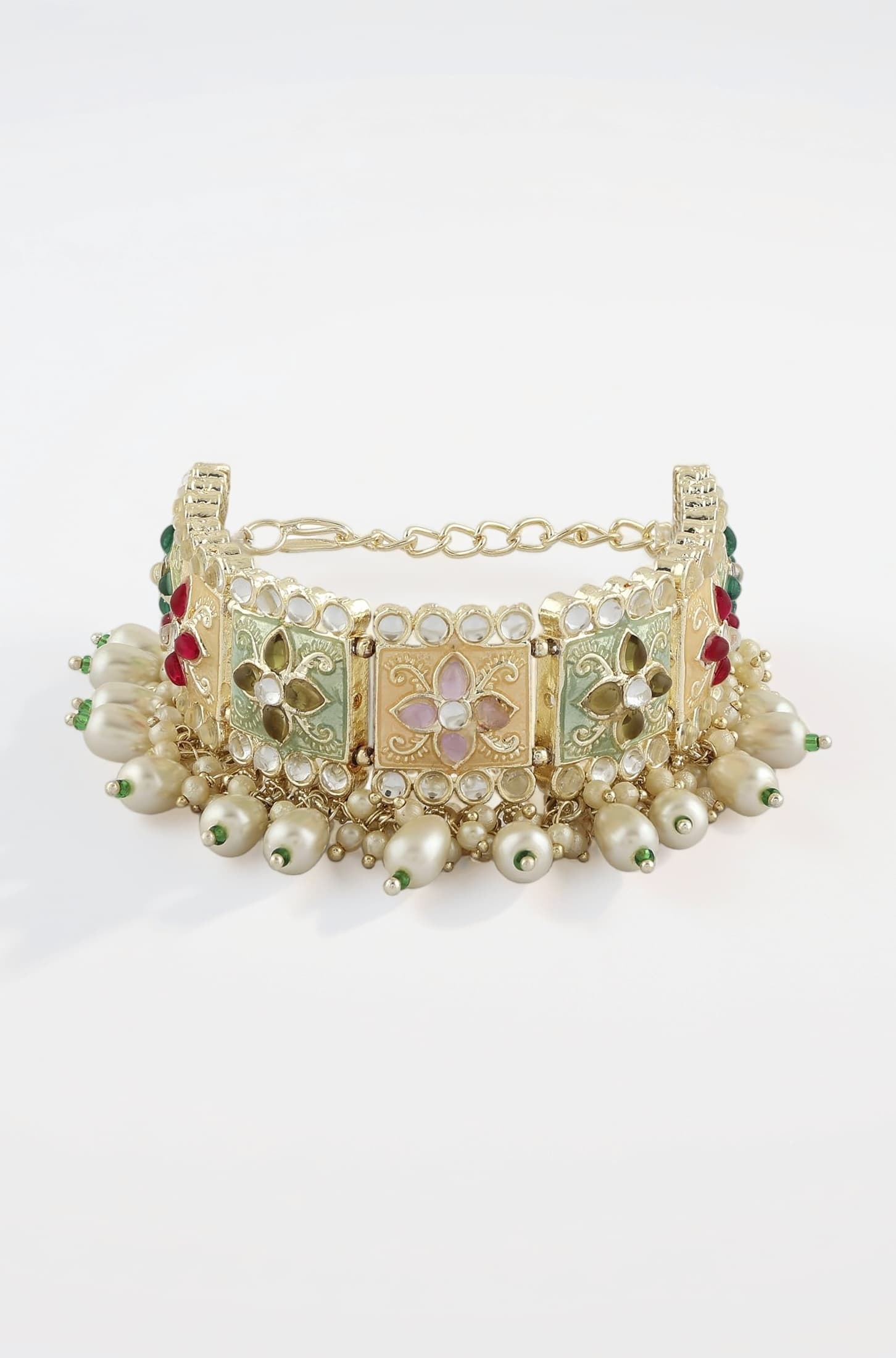 Multi Colour Enamel Kundan & Beads Ethnic Bracelet For Women-ZPFK16769