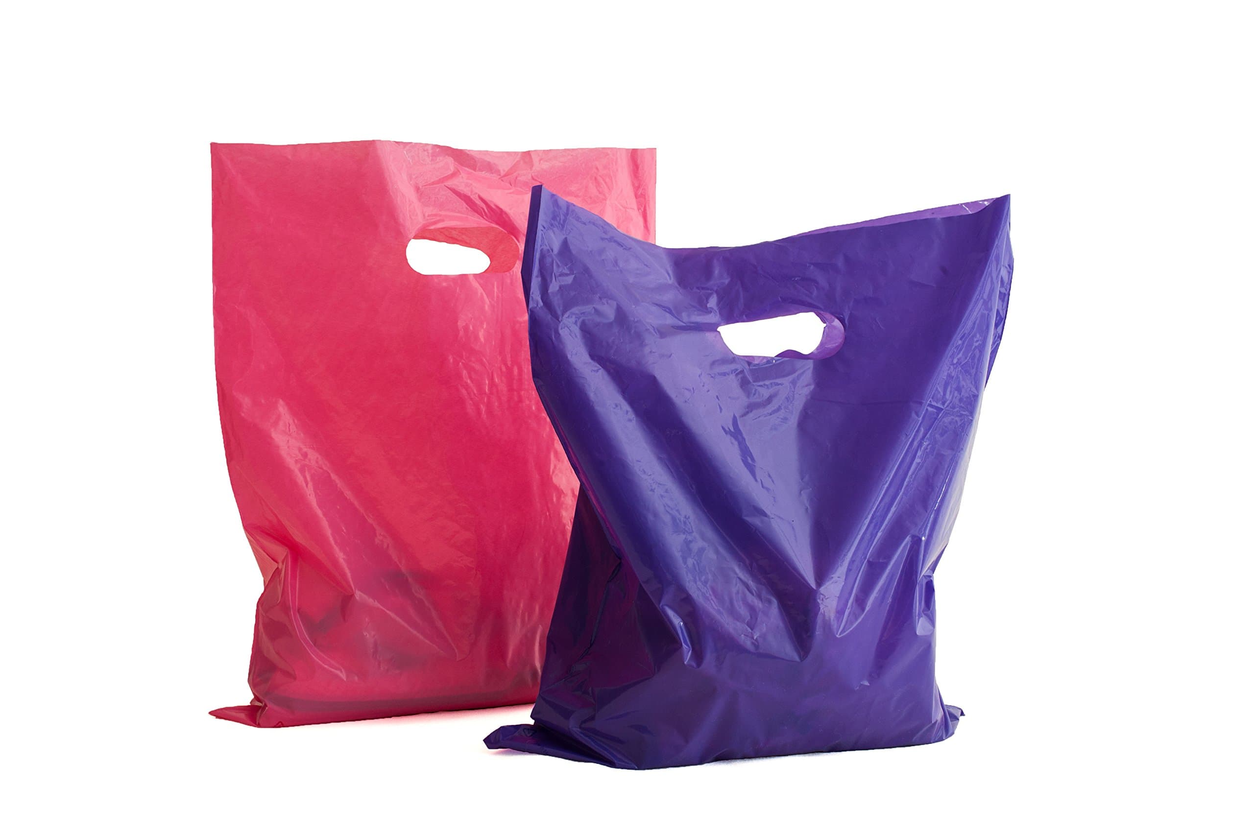 Merchandise Bags: 100 16x18 Purple and Pink Extra Thick Merchandise Bags, Retail Shopping Bags with Handles; Plastic Retail Bags; for Small Retail Shops