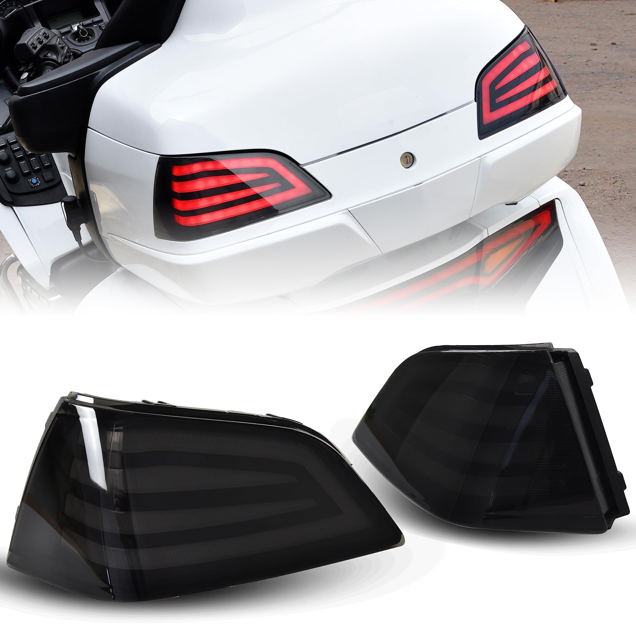 LED Tour Pack Tail Lights for Gold Wing GL1800 01-17, Smoked LED Rear Tour Pack Tail Lights with Running Brake Lights Lamp for Honda Gold Wing GL1800 2001-2017 Accessories (Include LED Light)