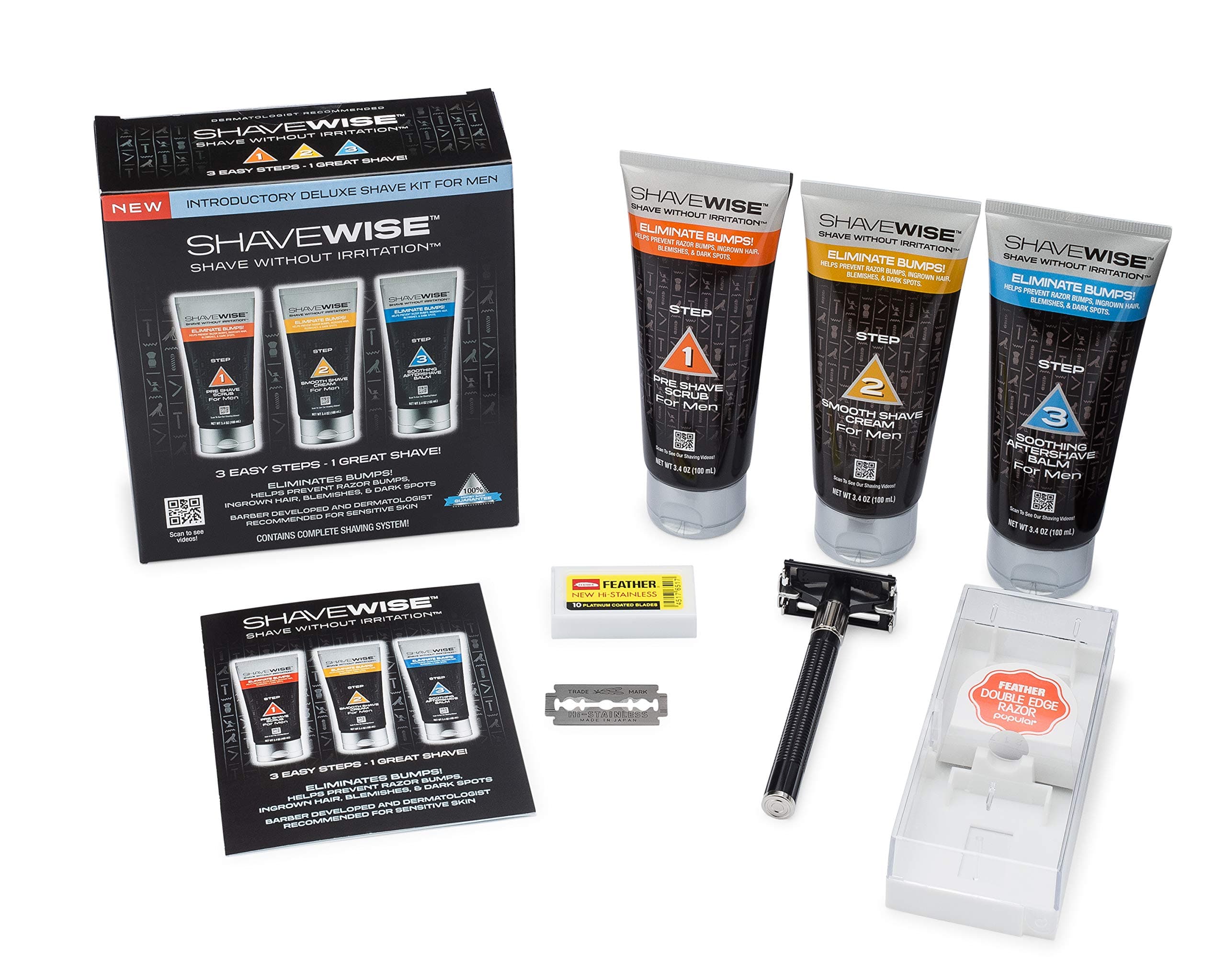 Shave Kit for Men With Pre Shave Face Scrub, Shaving Cream, Aftershave, Safety Razor :: A Close, Comfortable Shave for Sensitive Skin :: Fights Razor Burn, Bumps, and Ingrown Hair
