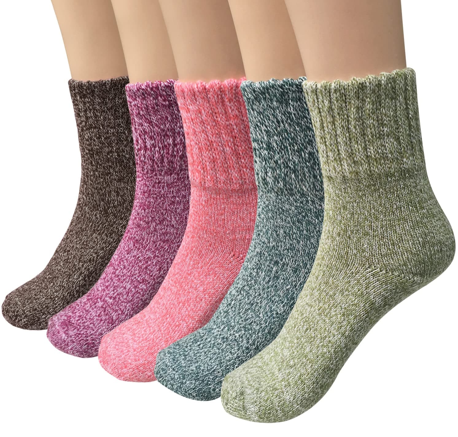 Loritta5 Pairs Wool Socks for Women Gifts Winter Warm Thick Knit Cabin Cozy Crew Socks