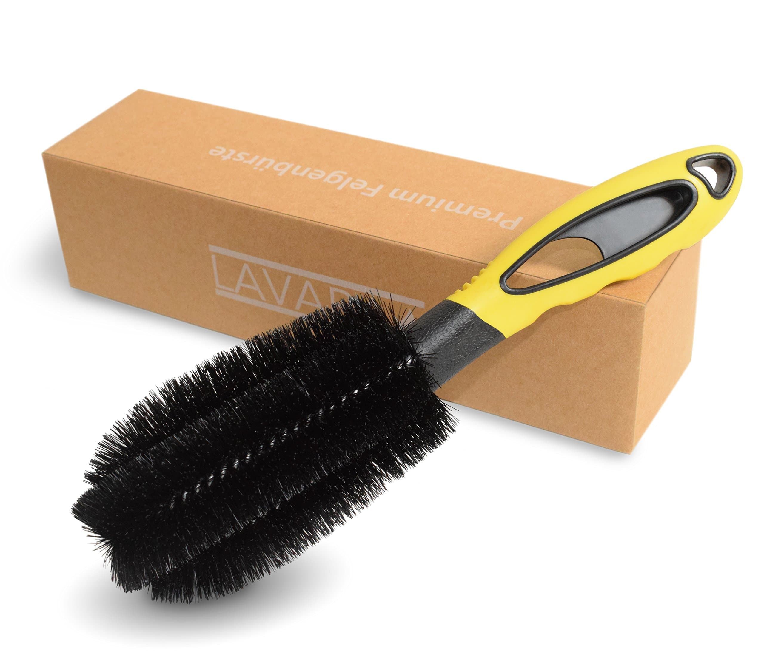 Lavara professional wheel brush: the tool for optimal and professional rim cleaning, vehicle preparation and car care - scratch-free and thorough cleaning of steel and alloy wheels (yellow-black)