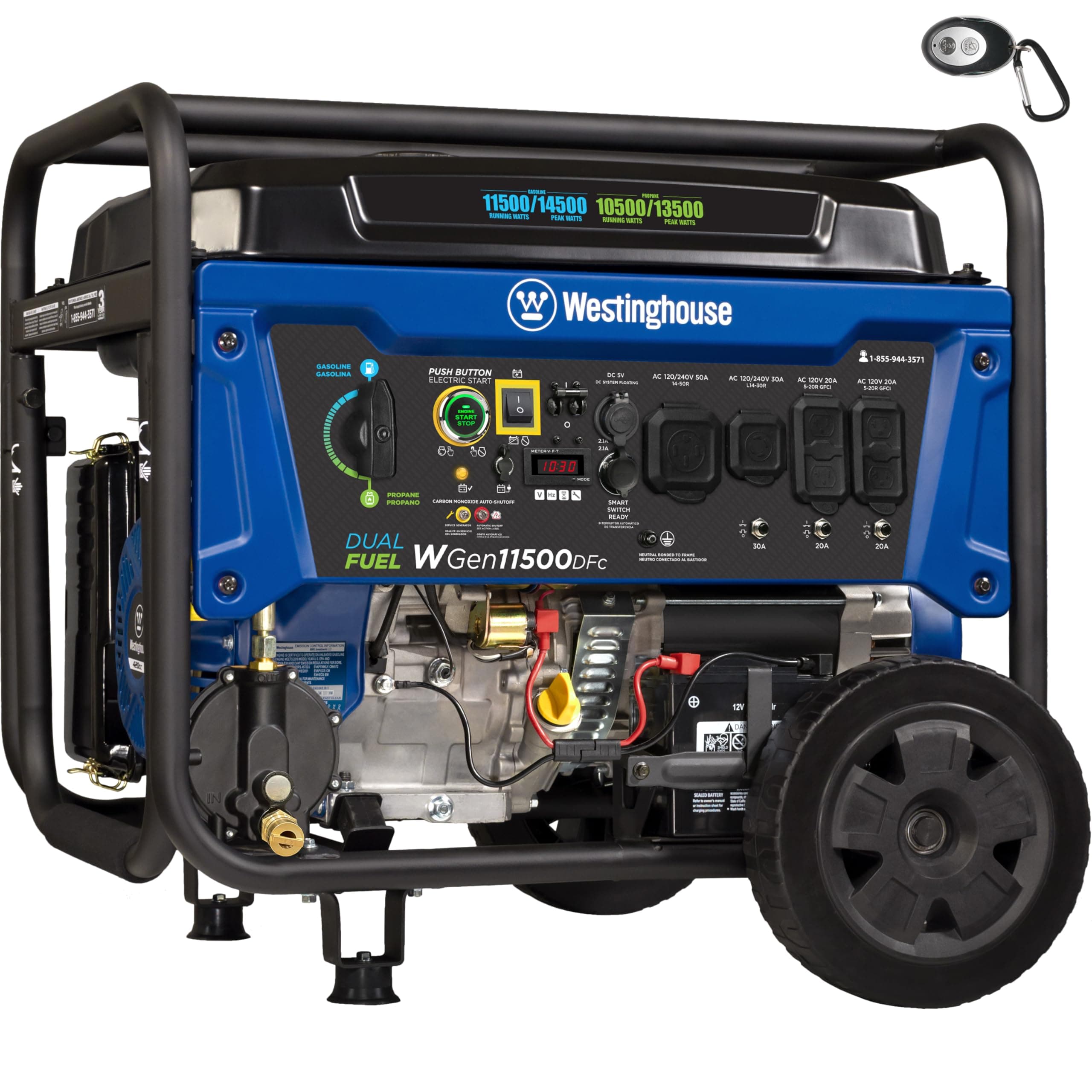 Westinghouse Outdoor Power Equipment 14500 Peak Watt Dual Fuel Home Backup Portable Generator, Remote Electric Start, Transfer Switch Ready, Gas and Propane Powered