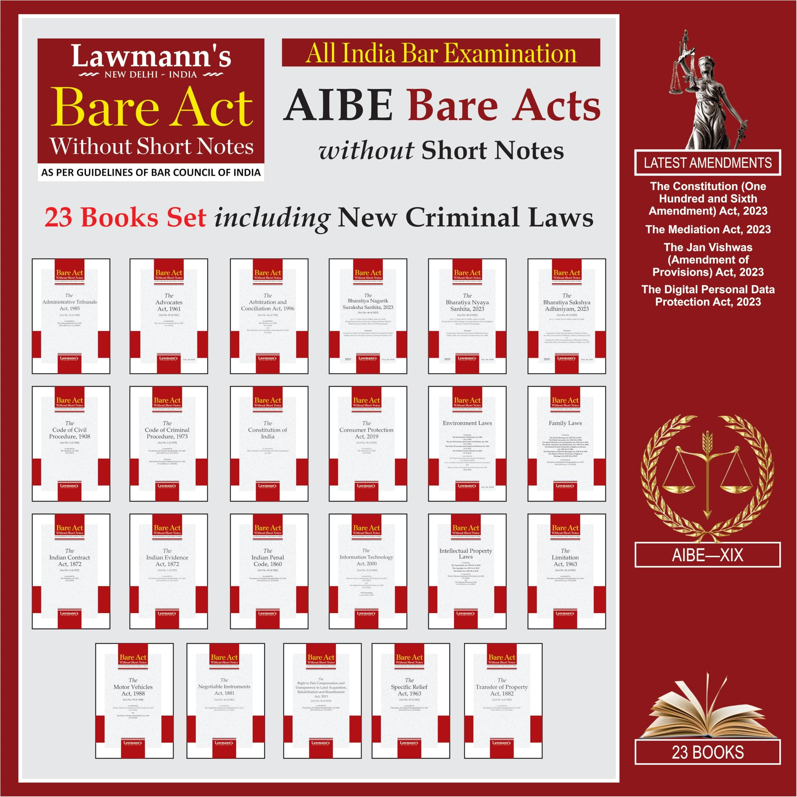 AIBE Bare Acts without Notes | 23 Books Set Combo | 45+ Acts including New Criminal Laws BNSS, BNS, BSA | As per Bar Council of India Guidelines