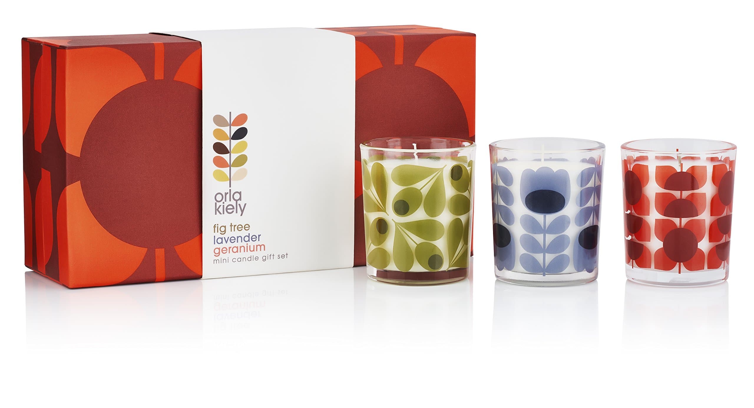 Orla Kiely Mini Candle Gift Set-Fig Tree, Lavender and Geranium, Multicolour, 21.7 x 6.8 x 11.5 cm