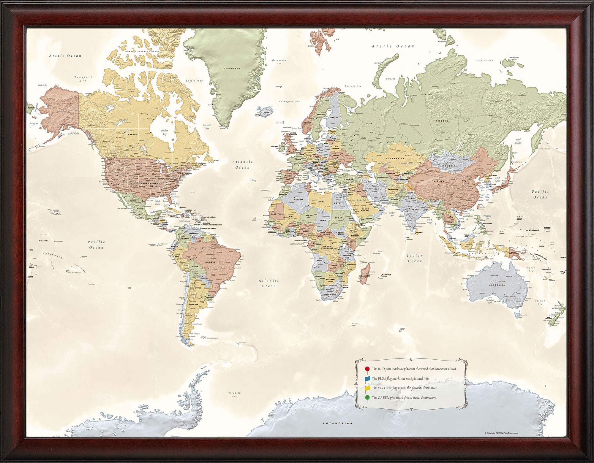 Map Your Travels World Travel Map Framed- 33 inches x 21 inches