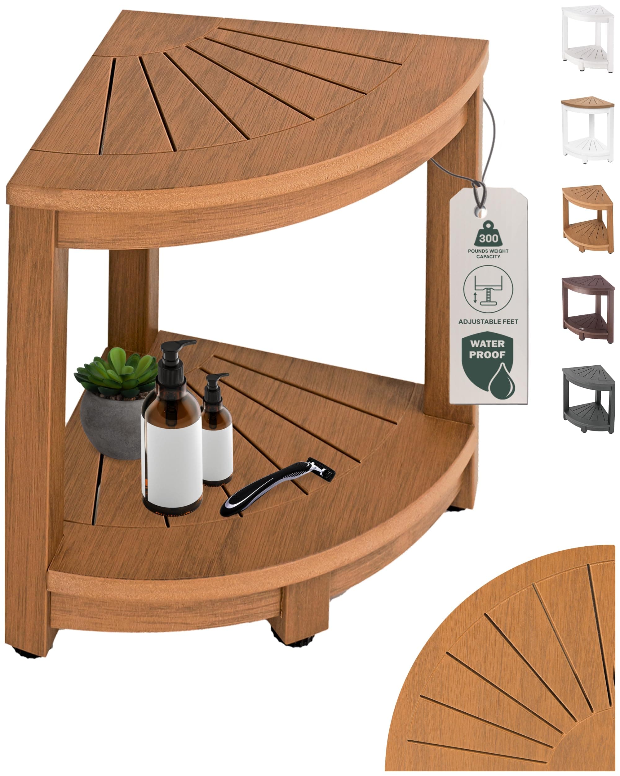 Waterproof Corner Shower Stool - Brown Waterproof Shower Bench for Shaving Legs & to Sit On - Easily Assembled Corner Bench & Shelf - Restroom Organizer - Bathroom Home Decor