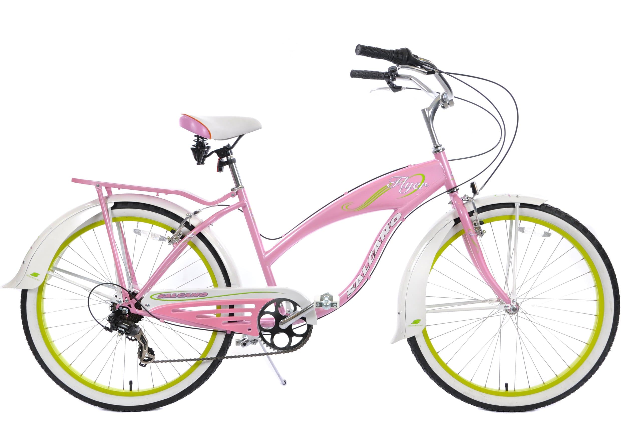 SALCANO FLYER CLASSIC AMERICAN CALIFORNIA STYLE LADIES COMFORT BEACH CRUISER 26" WHEEL 18" FRAME PINK AND WHITE