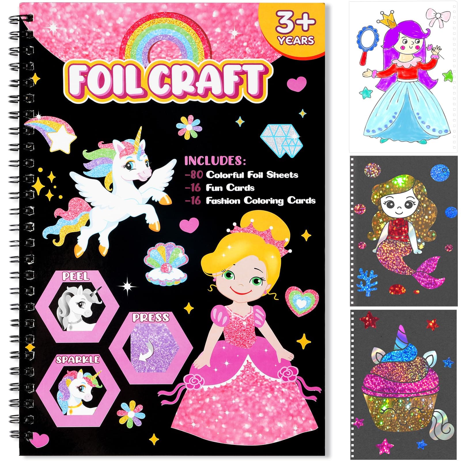 Art & Craft Activity,Foil Craft Princess DIY Fun Art Kits,No Mess Creative Foil Art Kits Set Drawing Game for Kids,Birthday Gifts Crafts Supplies Travel Toys for Girls Boys Ages 4 5 6 7 8 9 Year Old
